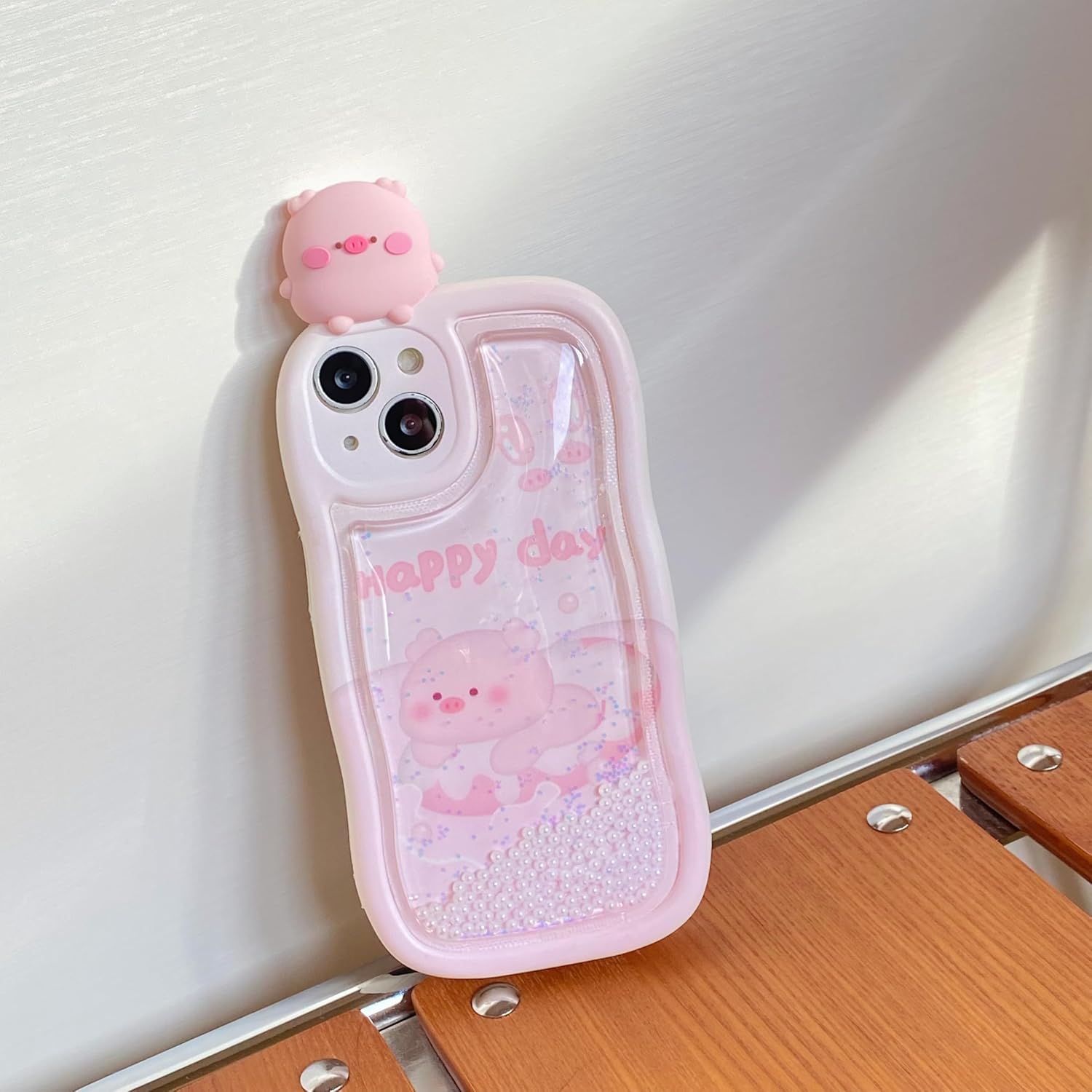 Flowing Liquid Quicksand Case for iPhone 16 Pro Max,Cute Kawaii Wave Frame Character Funny Swimming Pig Full Camera Protection Kids Girls Women TPU Case for iPhone 16 Pro Max 6.9 inch - Image 7