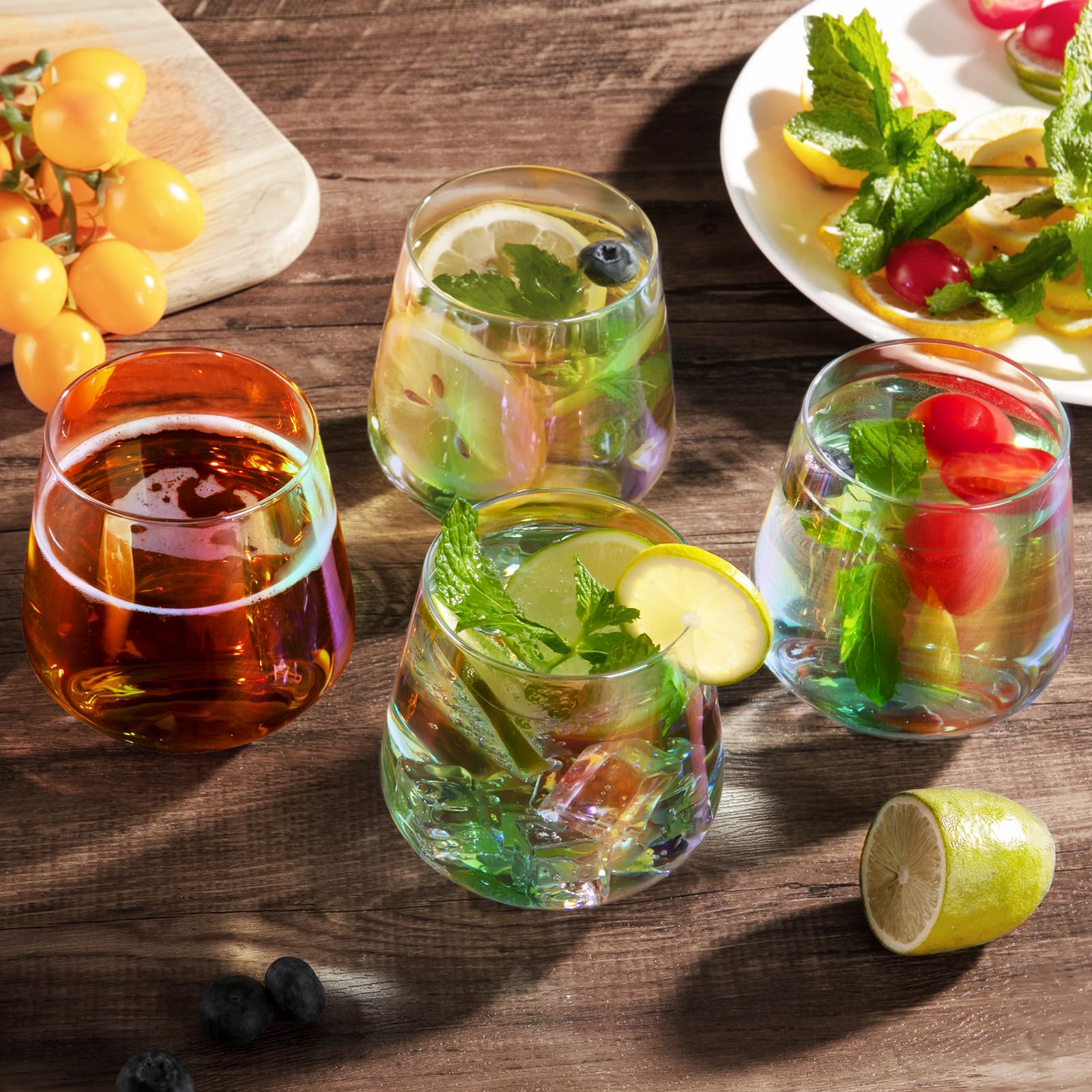 Wassergläser 6er Set, 402.6 g kurze Trinkgläser, schillernde Gläser für den Alltag, Cocktail, Saft, Mojito, Eistee, Mixgetränke