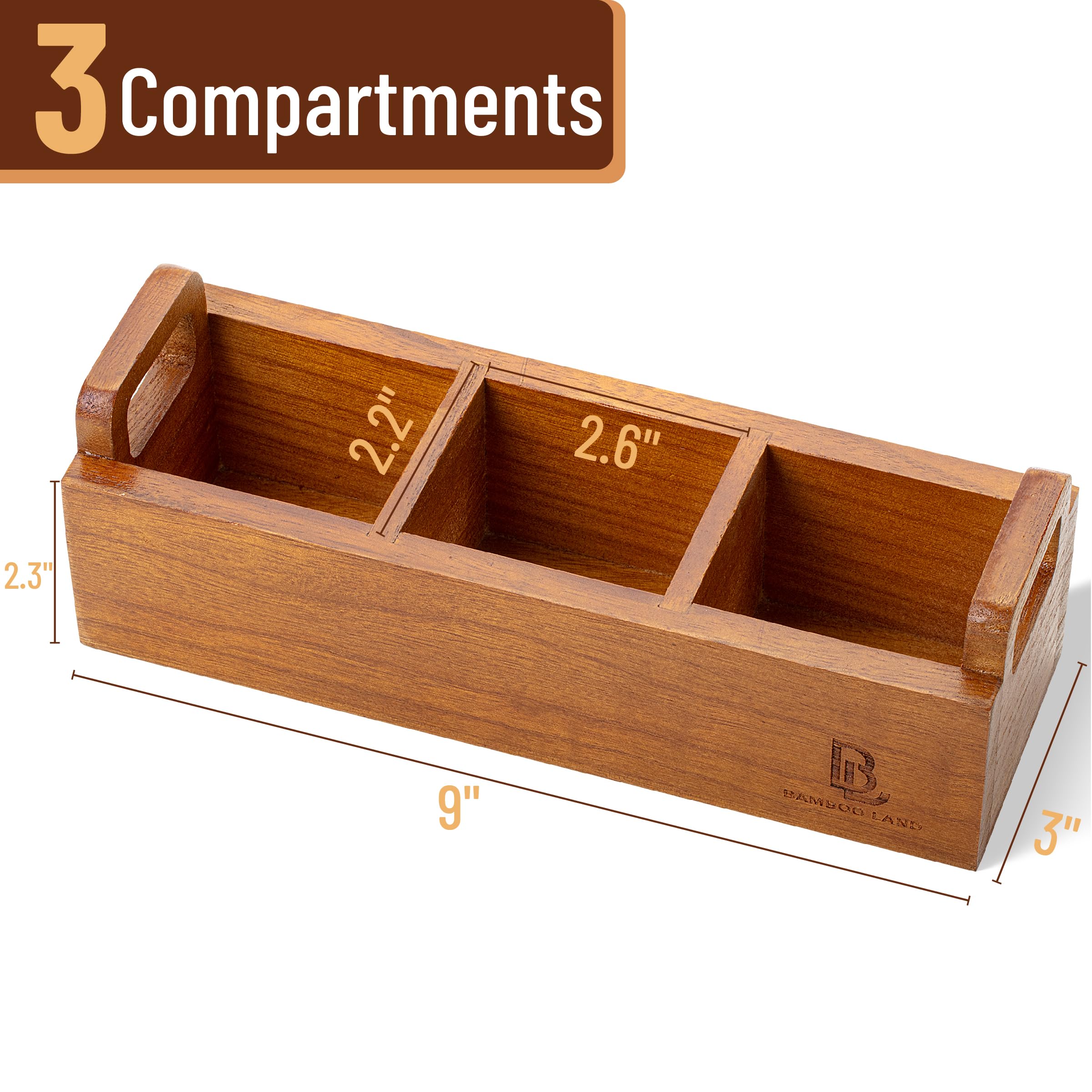 BAMBOO LAND- Tea Bag Organizer, 3 Compartments, Wooden Tea Bag Holder Organizer