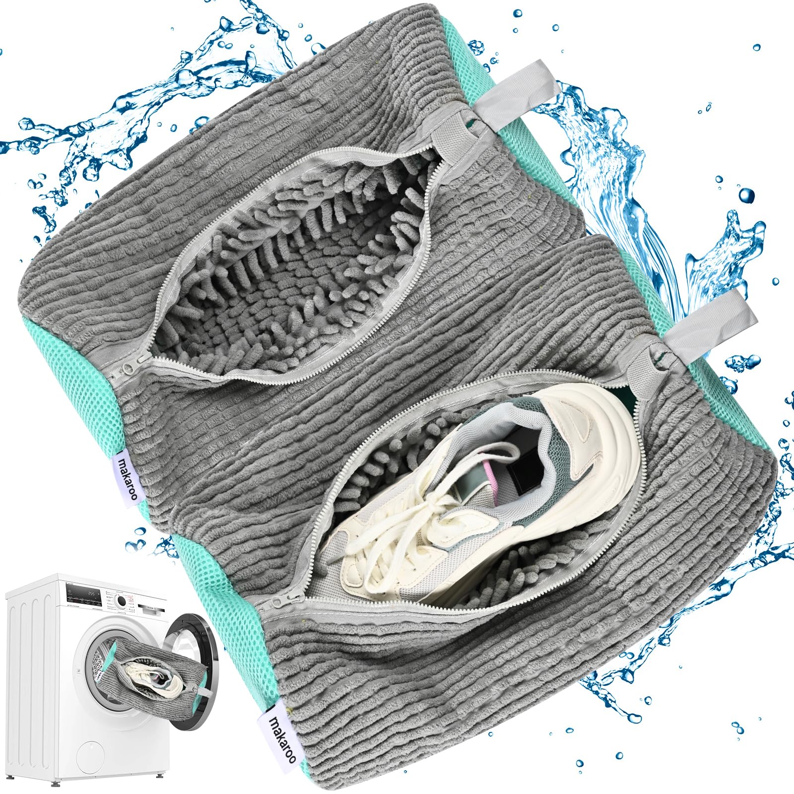 Shoe Bag for Washing Machine, Sneaker Cleaning Bag 2 PCS Set Grey, Fluffy Fiber Inside, Large Size Shoe Washing Machine Bag, 360 Laundry Bag for