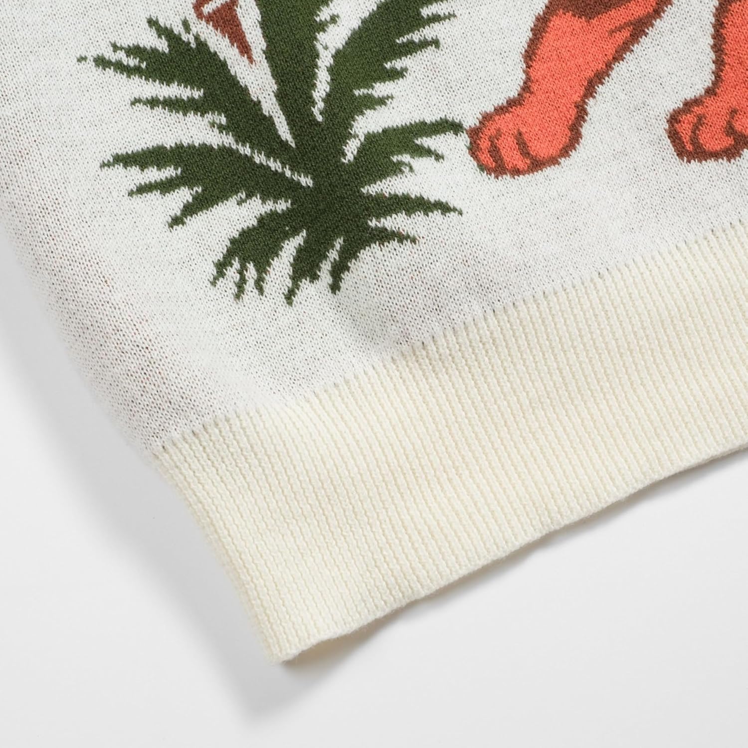 OXKNIT Men's Knit Polo Shirts, Retro Coconut Tree and Tiger Pattern Short Sleeves Casual V-Neck White Short Shirts - Image 6