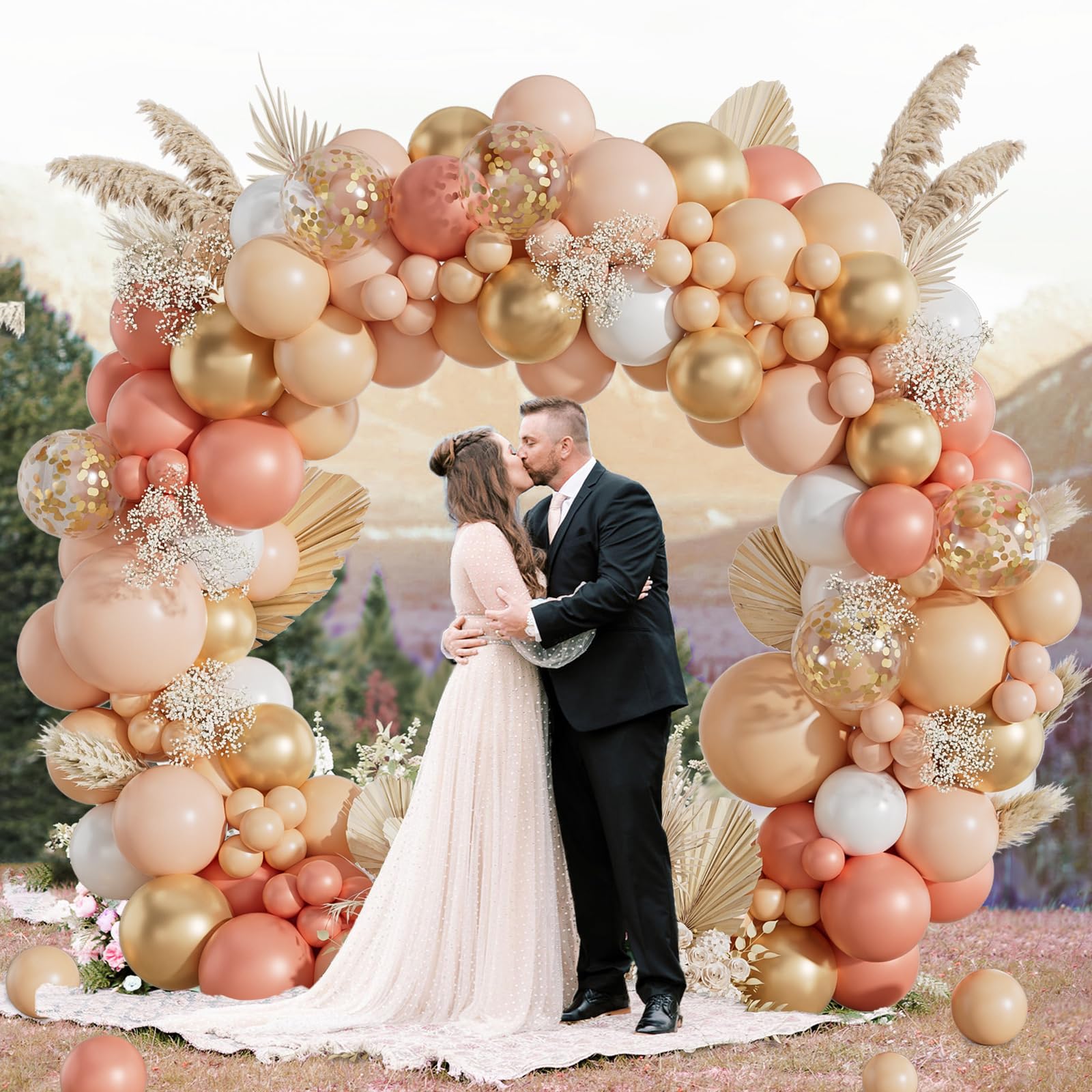 Pfirsich-Ballonbogen, Pfirsich-Luftballons, 125 Stück, mit pastell-orangefarbener, hautfarbener weißer Perle, Roségold, Metallic-Gold, Konfetti-Ballons für Boho-Babyparty, Brautschmuck, Hochzeit
