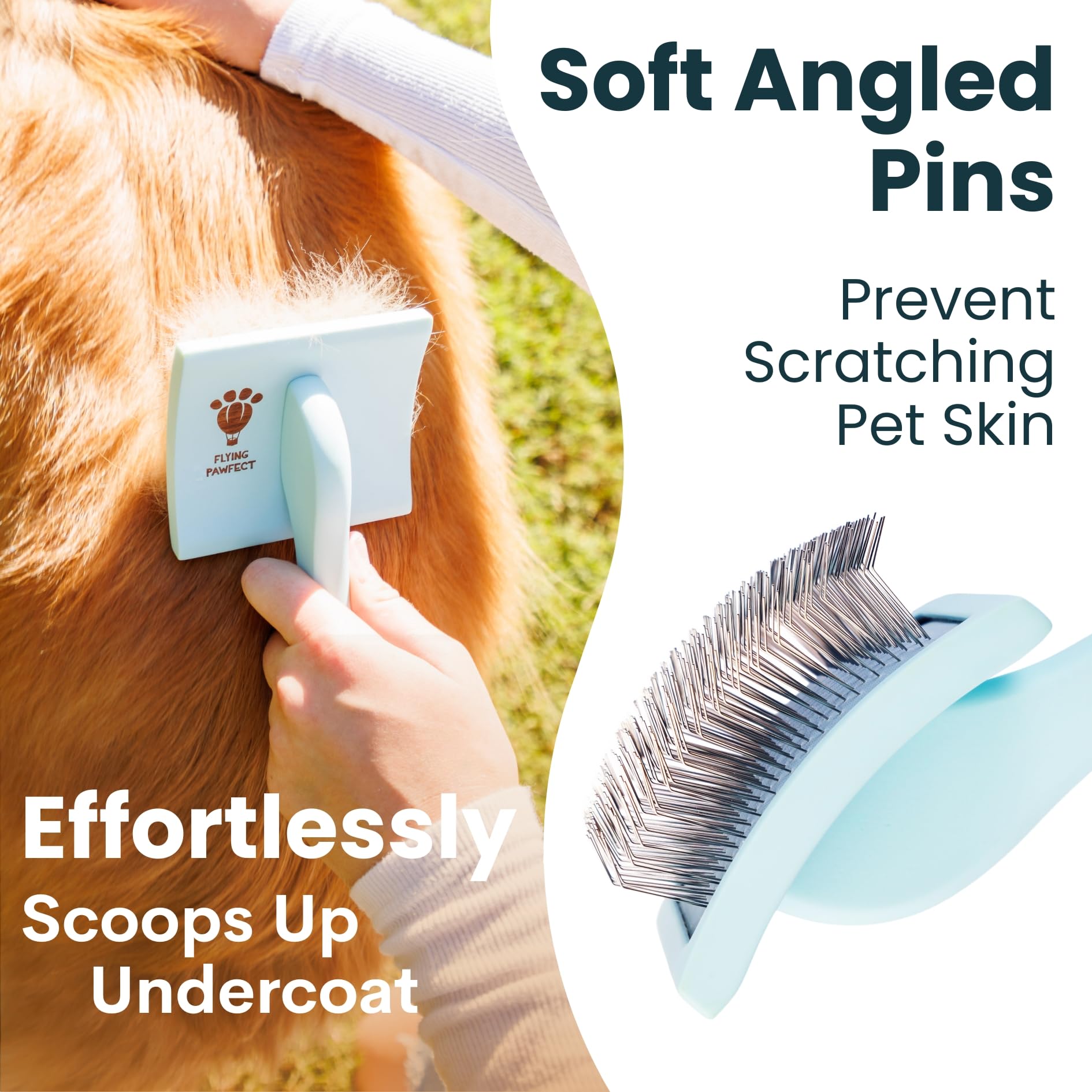Cepillo para mascotas con pasadores de acero inoxidable para aseo de masajes suaves, para desenredar, desprendimiento de pelo y capa inferior, regalo ideal para peluqueros profesionales de mascotas