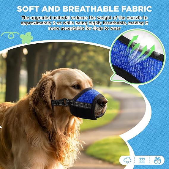 BONTHEE Dog Muzzle,Soft Breathable Mesh, Adjustable Loop Pets Drinkable Anti-Biting Muzzle for Small, Medium, Large Dogs | Lightweight, Comfortable, Easy to Wear-Blue M