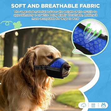 BONTHEE Dog Muzzle,Soft Breathable Mesh, Adjustable Loop Pets Drinkable Anti-Biting Muzzle for Small, Medium, Large Dogs | Lightweight, Comfortable, Easy to Wear-Blue M