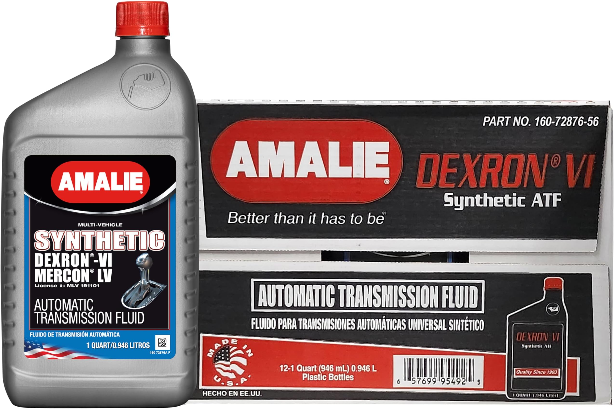 AMALIE Dexron VI Mercon LV Automatic Transmission Fluid (160-72876-56) 1 Quart Bottle, Pack of 12 | Made in USA