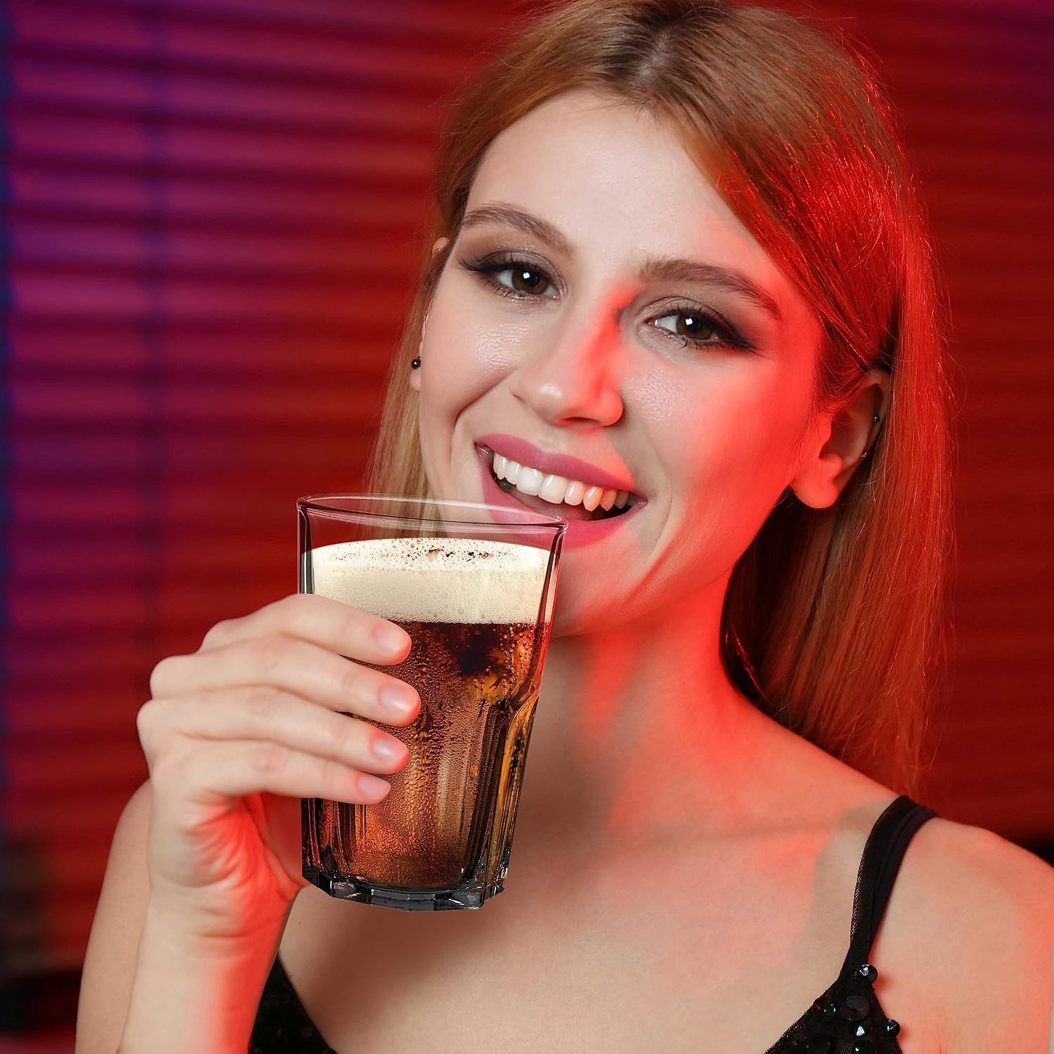 DISCOUNT PROMOS 12.5 oz. Classic Hexagon Bar Glasses, Set of 10 Glasses, Drinking Glasses for Restaurant or Bar, Black