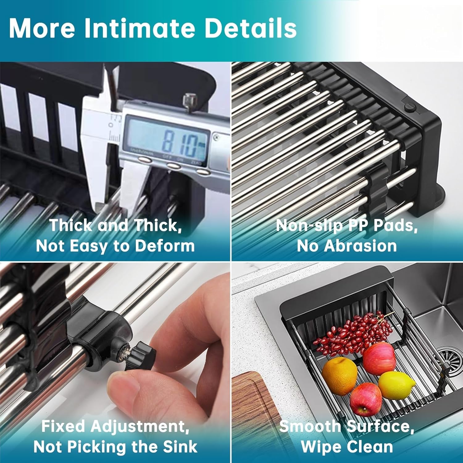 TUTEW Dish Drying Rack, Stainless Steel Dish Drainer with Adjustable Arms Holder Functional Kitchen Sink Organizer for Vegetable and Fruit, Black Large