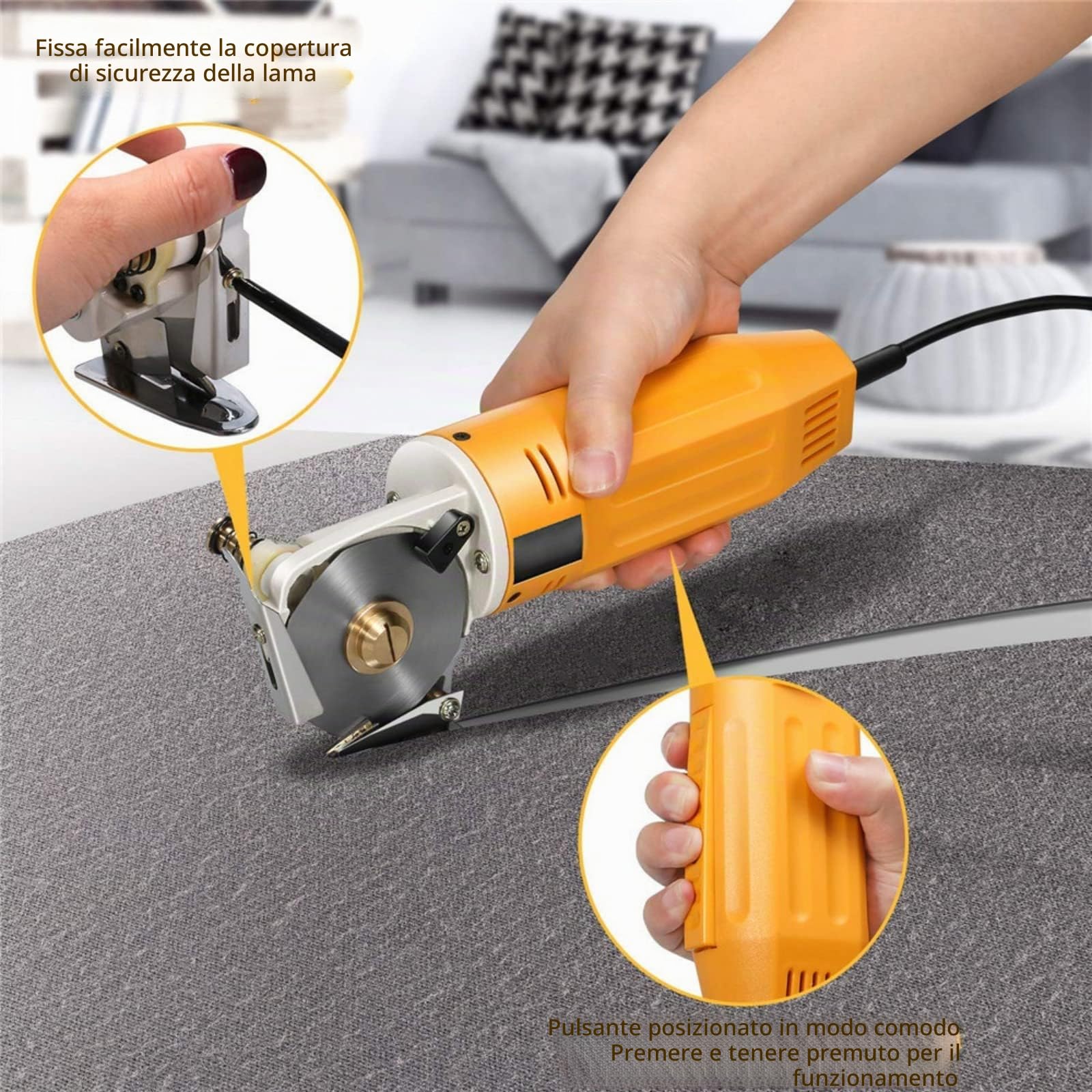 Taglierina elettrica rotante per tessuti Forbici elettriche per tessuti multistrato con spessore di taglio 1 per stoffa, tessuto, pelle e moquette con lame