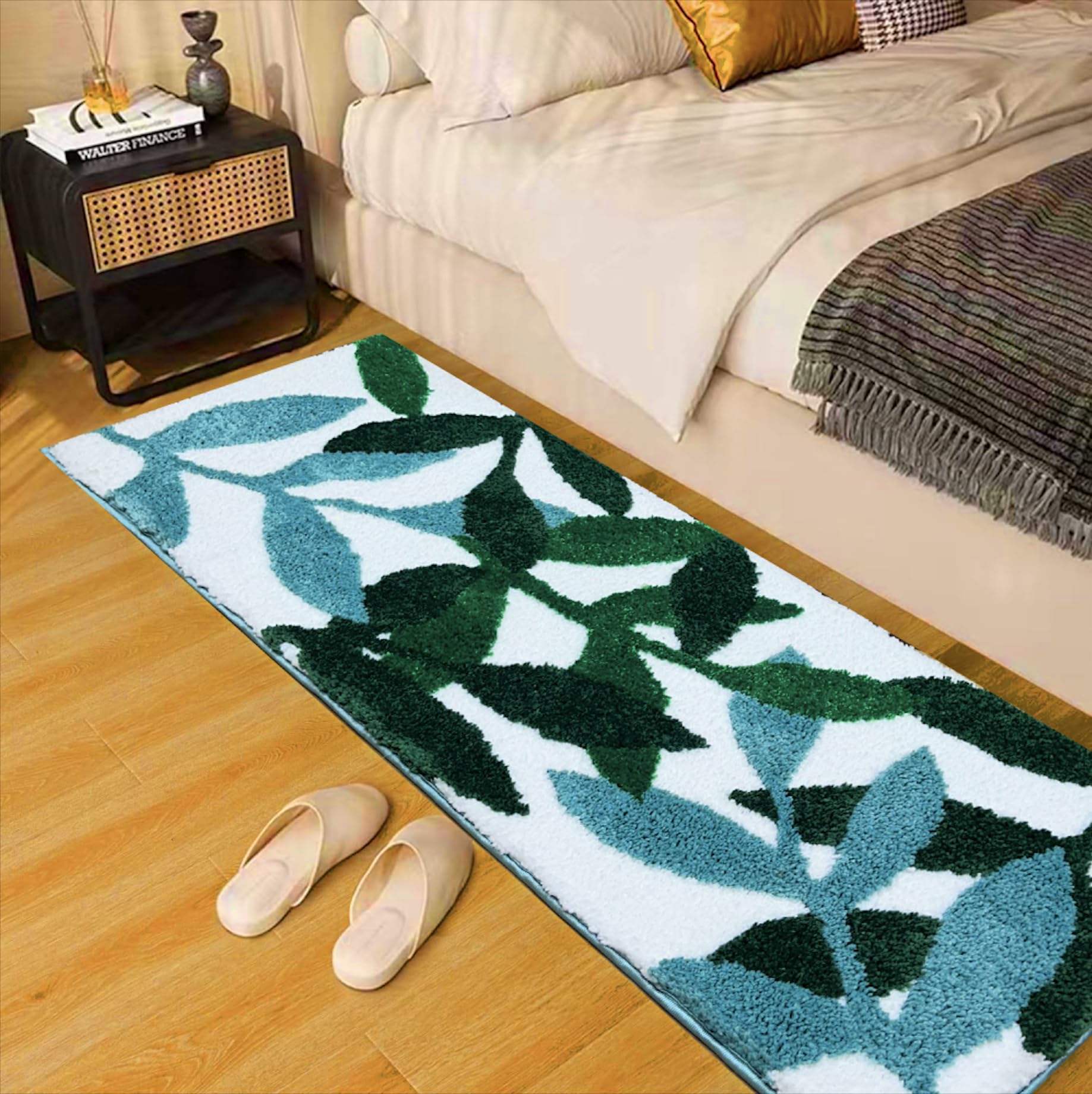 Roseate Leaves Super Soft (50x120 cm) Microfibre 2000 GSM Bedside Runner Anti Skid Mats Runner for Bedroom/Bathroom/Kitchen/Door Mat/Floor Mat/Rug (White & Green) Pack of 1 (B0BNXMTY4N) Amazon Price History, Amazon Price Tracker