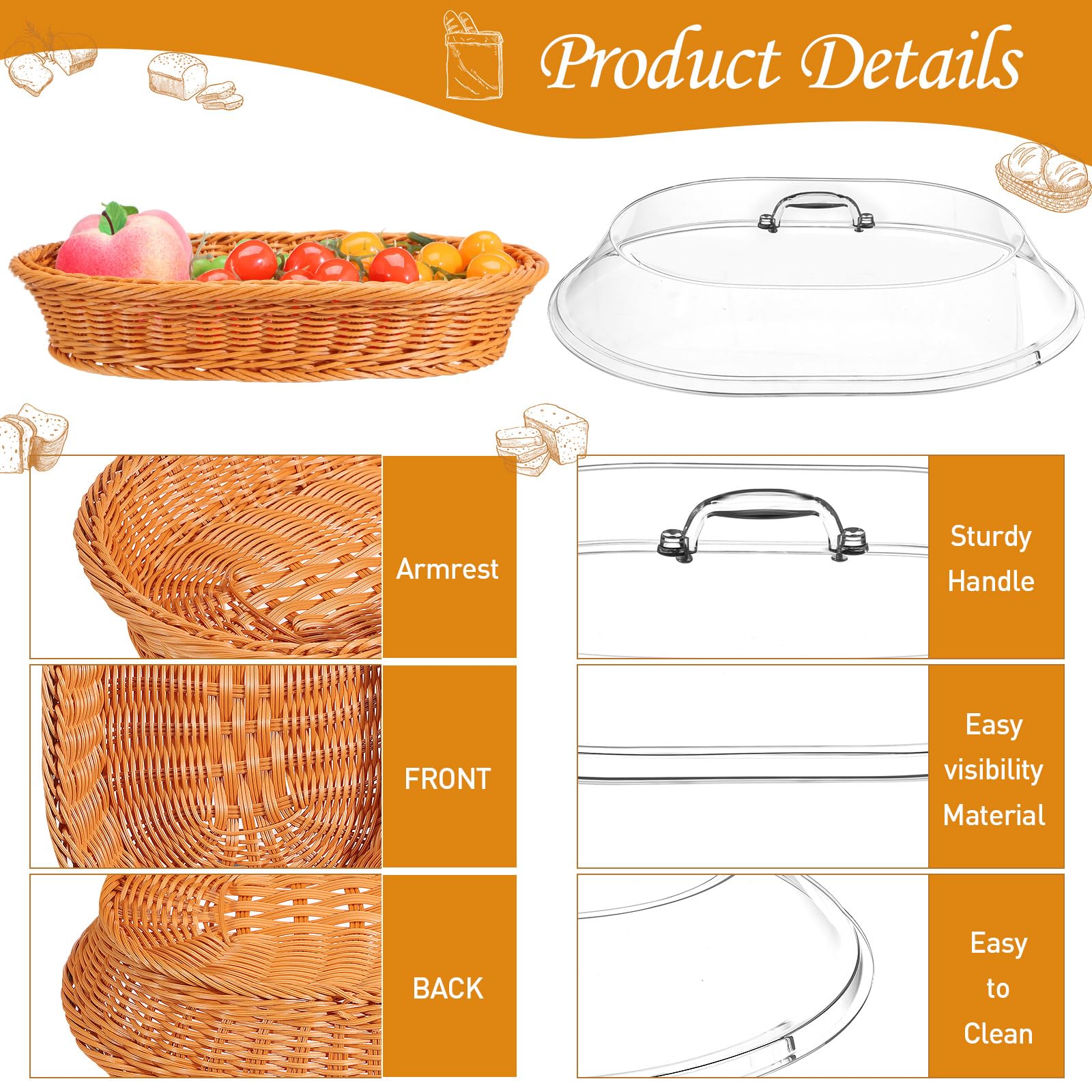 Hushee Rattan Bread Baskets - 2 Set with Lid -4