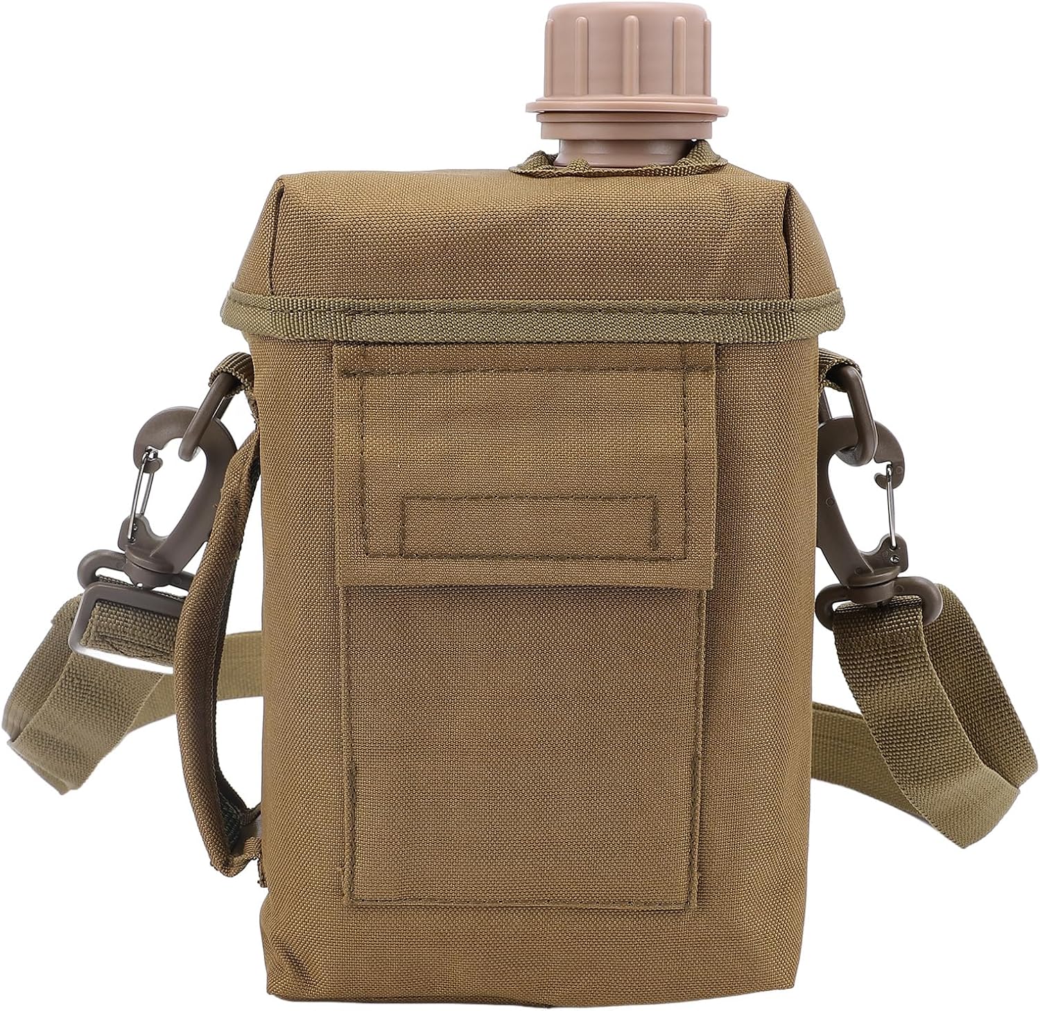 Outdoor Water Bottle, 2L Portable Water Canteen with Waist Bag, Multi Functional PVC Flat Camping Water Bottle for Surplus or Bushcraft Gear, Khaki
