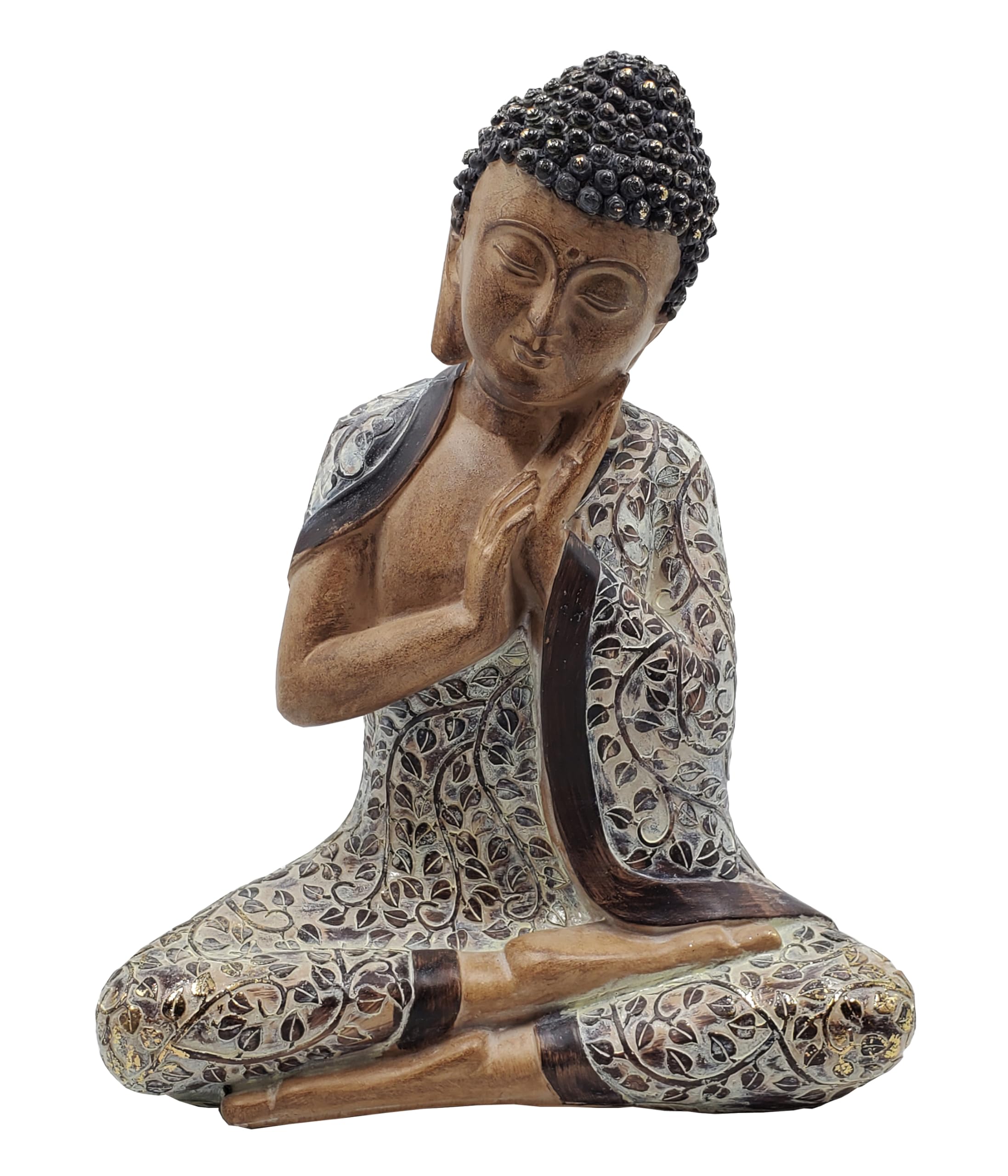 Dehner Gartenfigur Buddha, Gartendeko frostbeständig, Figur in Holzoptik, ca. 40 x 32 x 18 cm, Polyresin, braun/grau Garten