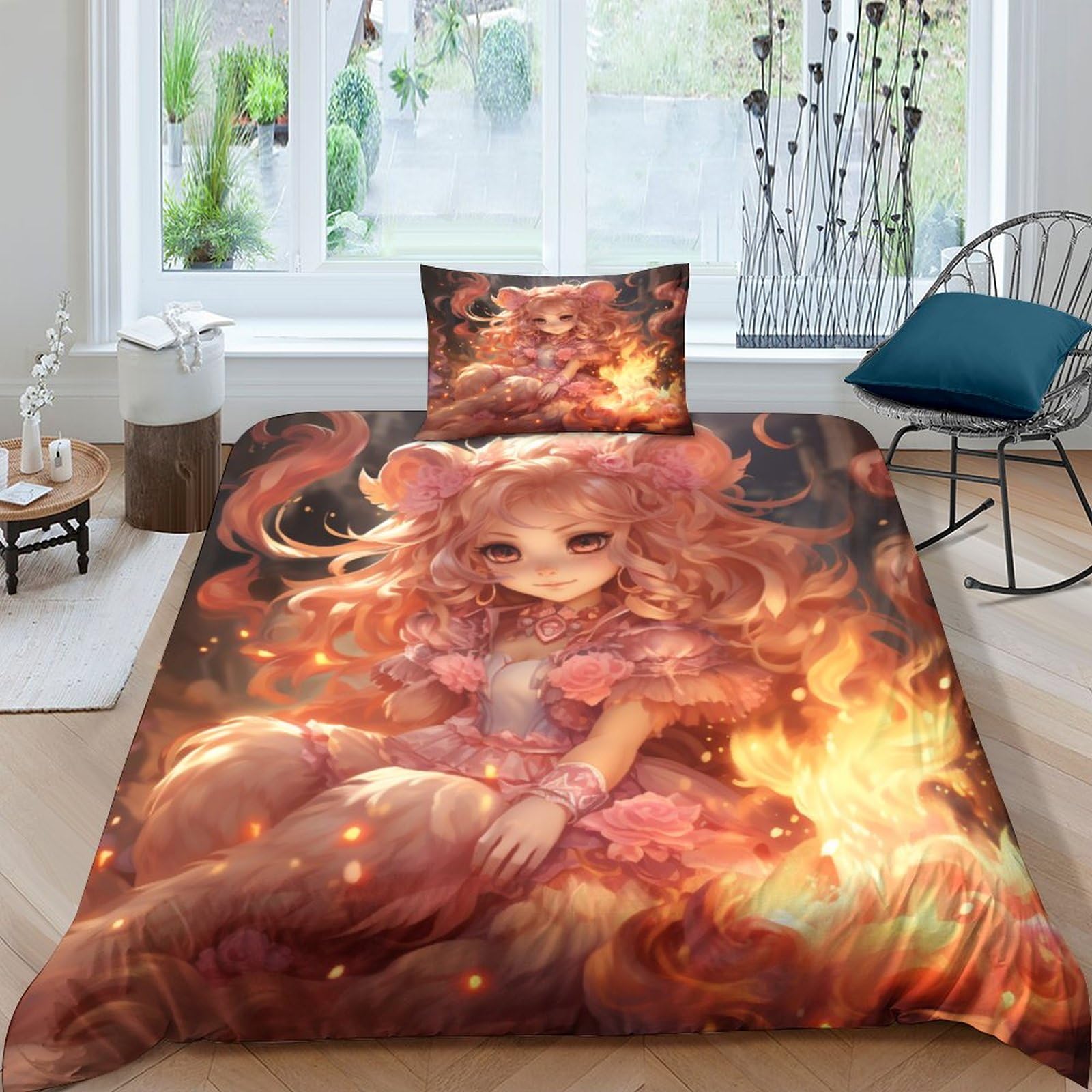 Parure de lit single sans repassage housse de couette rose