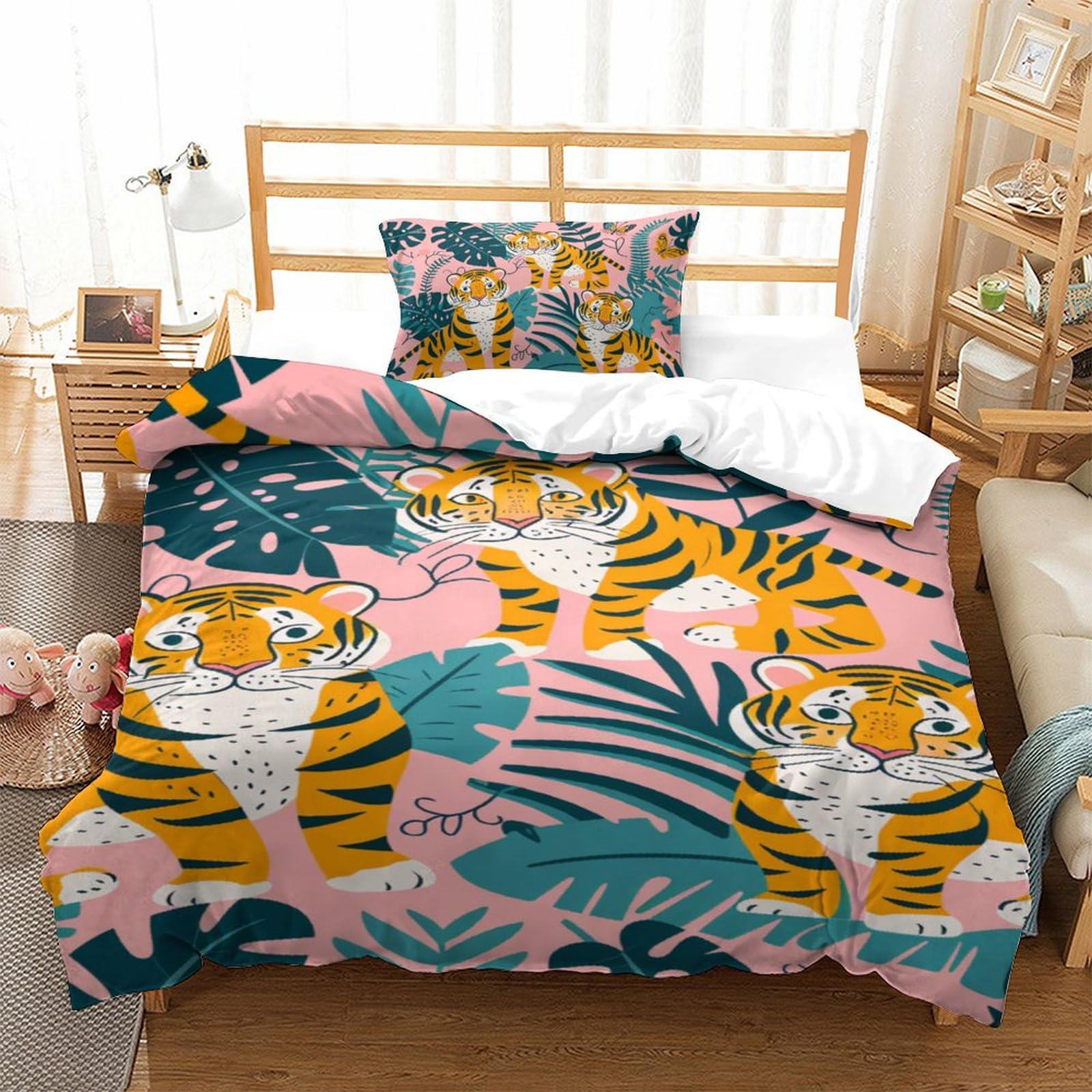 Parure de lit tigre 3D microfbre 135x200 pour chambre enfant