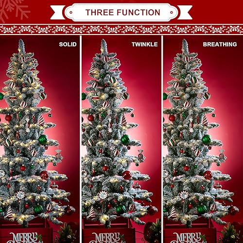 Vista 97 de Glitzhome Prelit Christmas Tree, 6ft Flocked Artificial Christmas Tree Serene Snowscape Fir with 300 Warm White Lights for Home, Office, Party