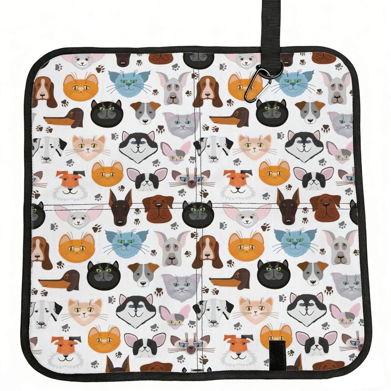 SDEGTHO Cat and Dog Faces Bulldog Beagle Labrador Printed Foldable Seat Pad with Closure, Lightweight Cushion for Airplane Travel Camping