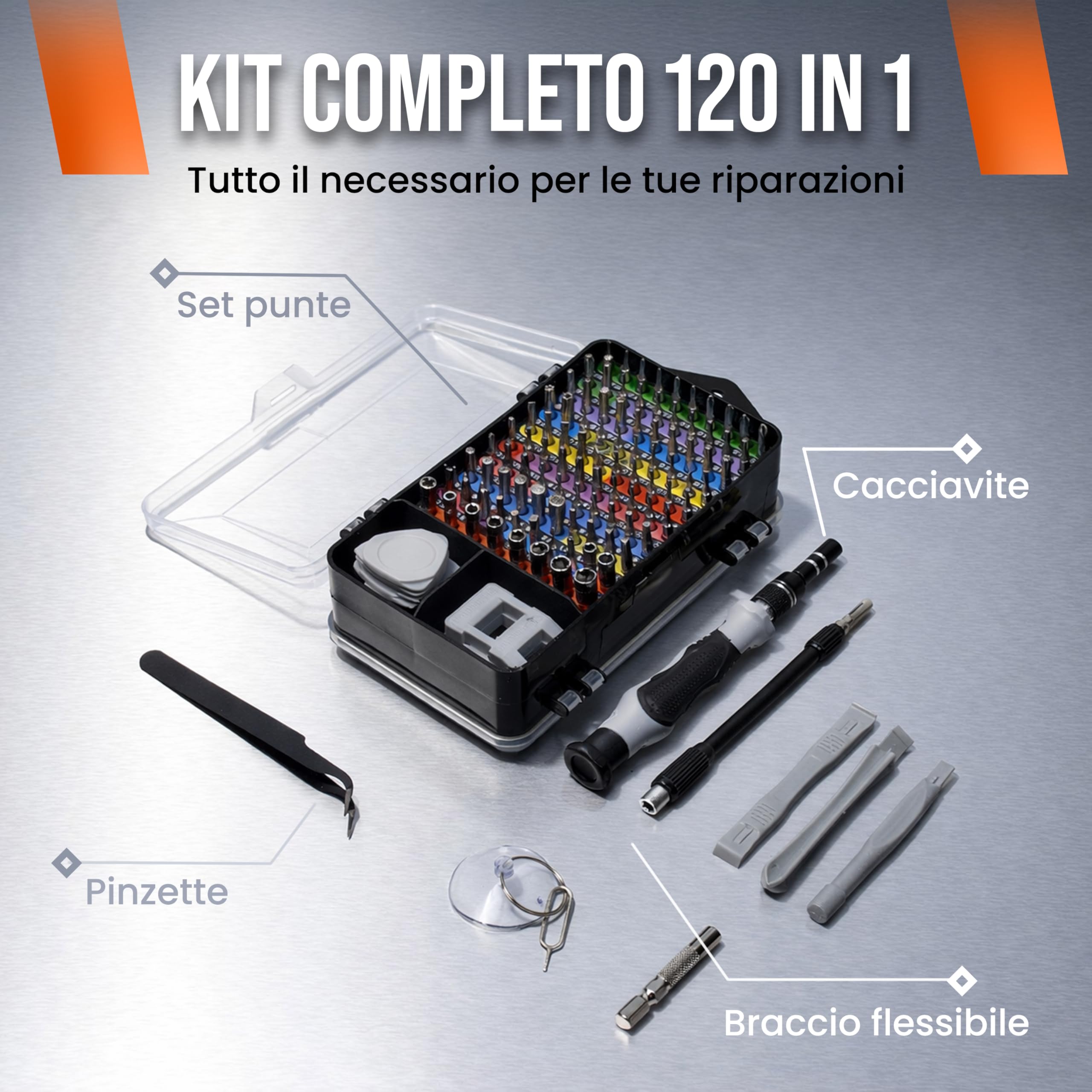 Set Cacciaviti Di Precisione Magnetici Mini Pocket Tool con 98 Punte CRV per Elettronica