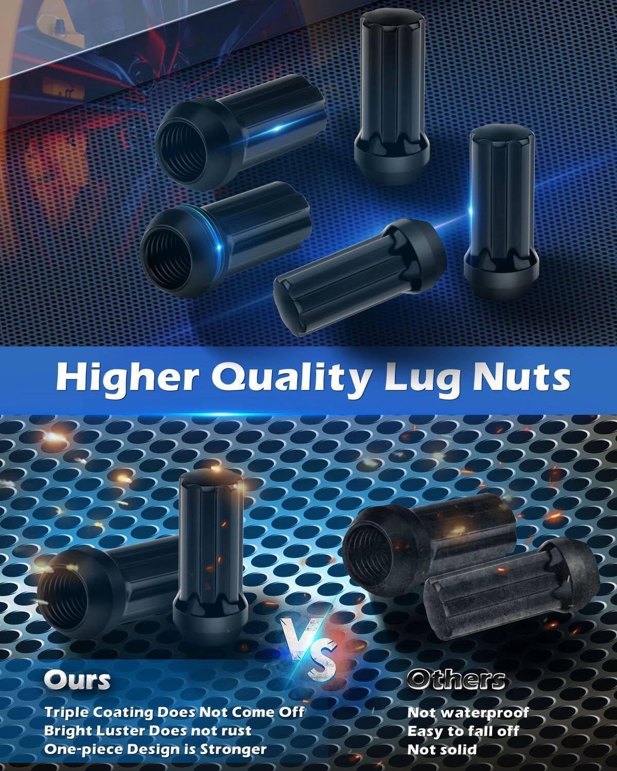 ECCPP 9/16 Wheel Lug Nuts 32Pieces +2 Keys Black Truck Spline Bulge Acorn Drive Close End 3/4" hex Size Lug Nuts for Dodge Ram 1500/2500/3500/2500 Van 1994-2010