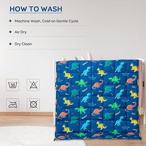 Miniatura 7 de Kivik Manta con peso de 5 libras, manta pesada de dinosaurio azul, mantas de enfriamiento pequeñas con peso de 5 libras, 36 x 48 pulgadas, color azul