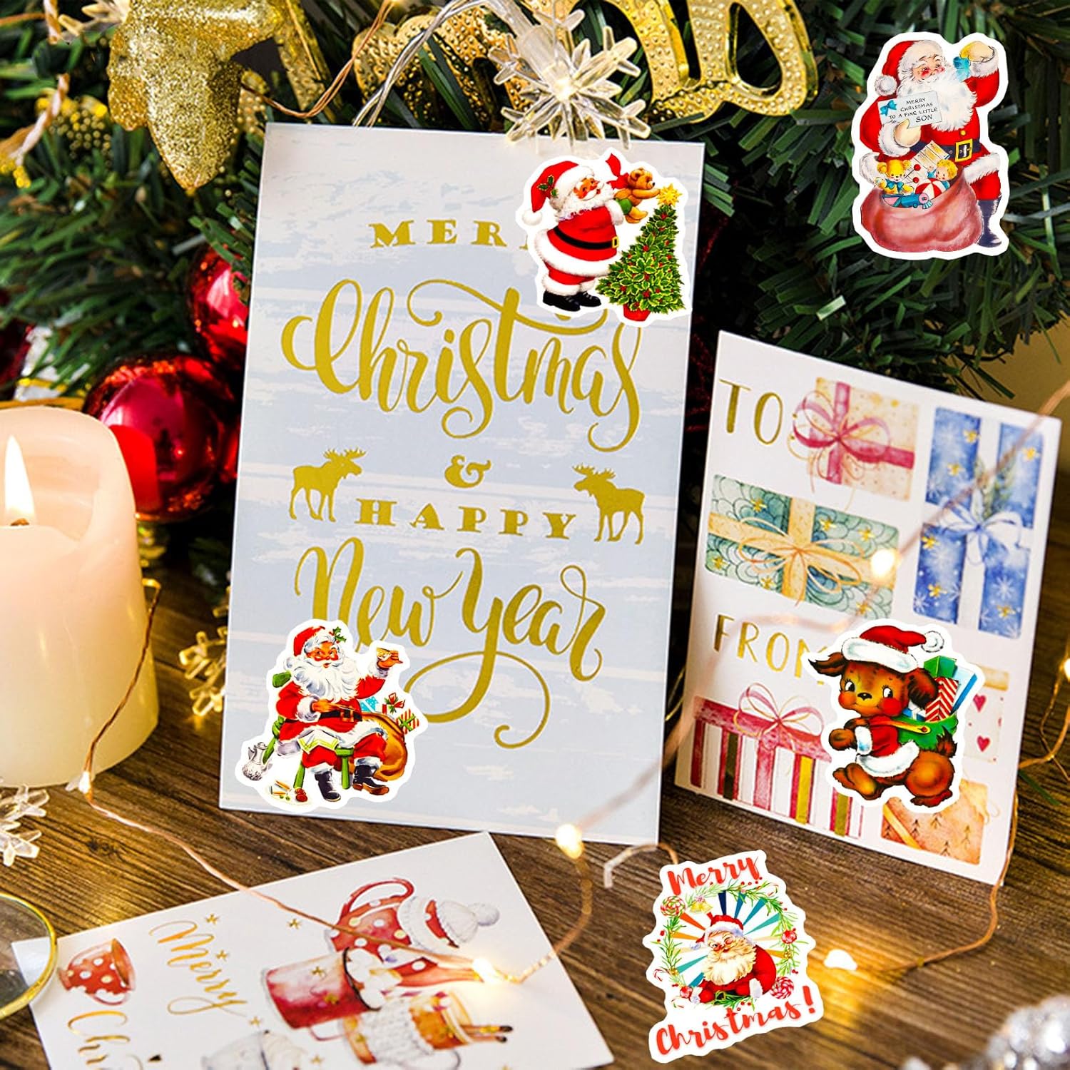 100PCS Vintage Christmas Stickers, Santa Claus Snowman Sticker Pack for Kids Teens, Waterproof Holiday Stickers Decals for Scrapbook,Cards, Christmas Gifts Vsco Sticker for Kids - Image 7