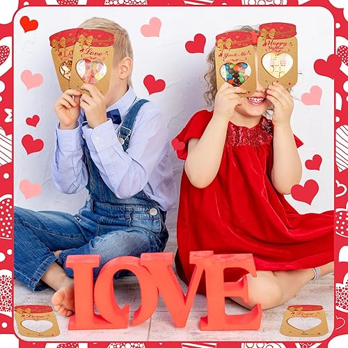 Miniatura 4 de Chivertion Juego de 160 tarjetas de tarro de caramelo para el día de San Valentín, tarjetas de papel kraft para intercambio del día de San Valentín,