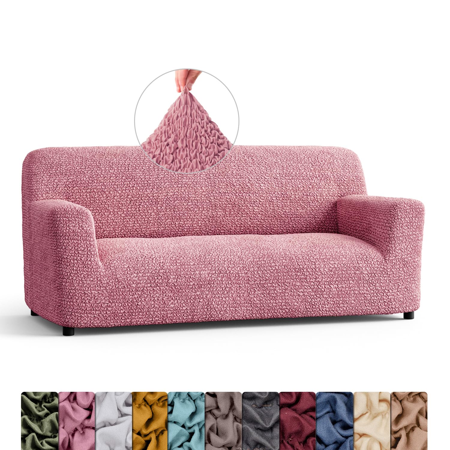 Menotti 3 Seater Couch Cover - Sofa Cover - Sofa Protector - Soft Polyester Fabric Slipcover - 1-Piece Form Fit Stretch Elastic Stylish Furniture Cover - Microfibra - Grey (3 Seater) — view 67