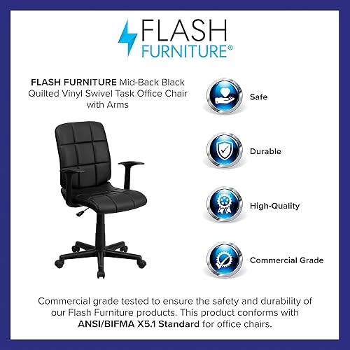 Miniatura 10 de Flash Furniture - Silla giratoria de respaldo medio de vinilo, acolchada, color negro