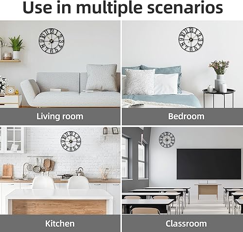 Miniatura 5 de Reloj de pared con pilas, silencioso y moderno de metal rústico para sala de estar, dormitorio, oficina, cocina, decoración del hogar, 14 pulgadas