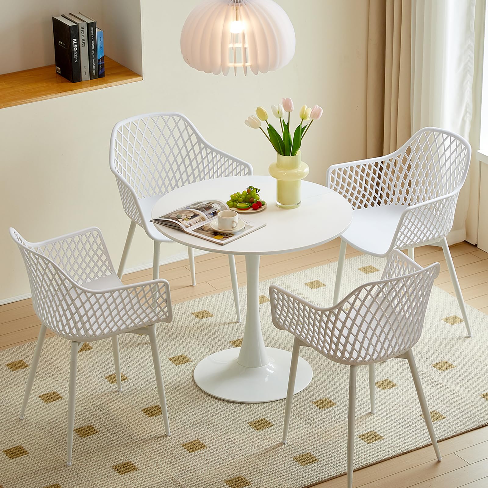 buybyroom Tavolo da pranzo rotondo moderno scandinavo, semplice tavolino per cucina, sala da pranzo e soggiorno, bianco