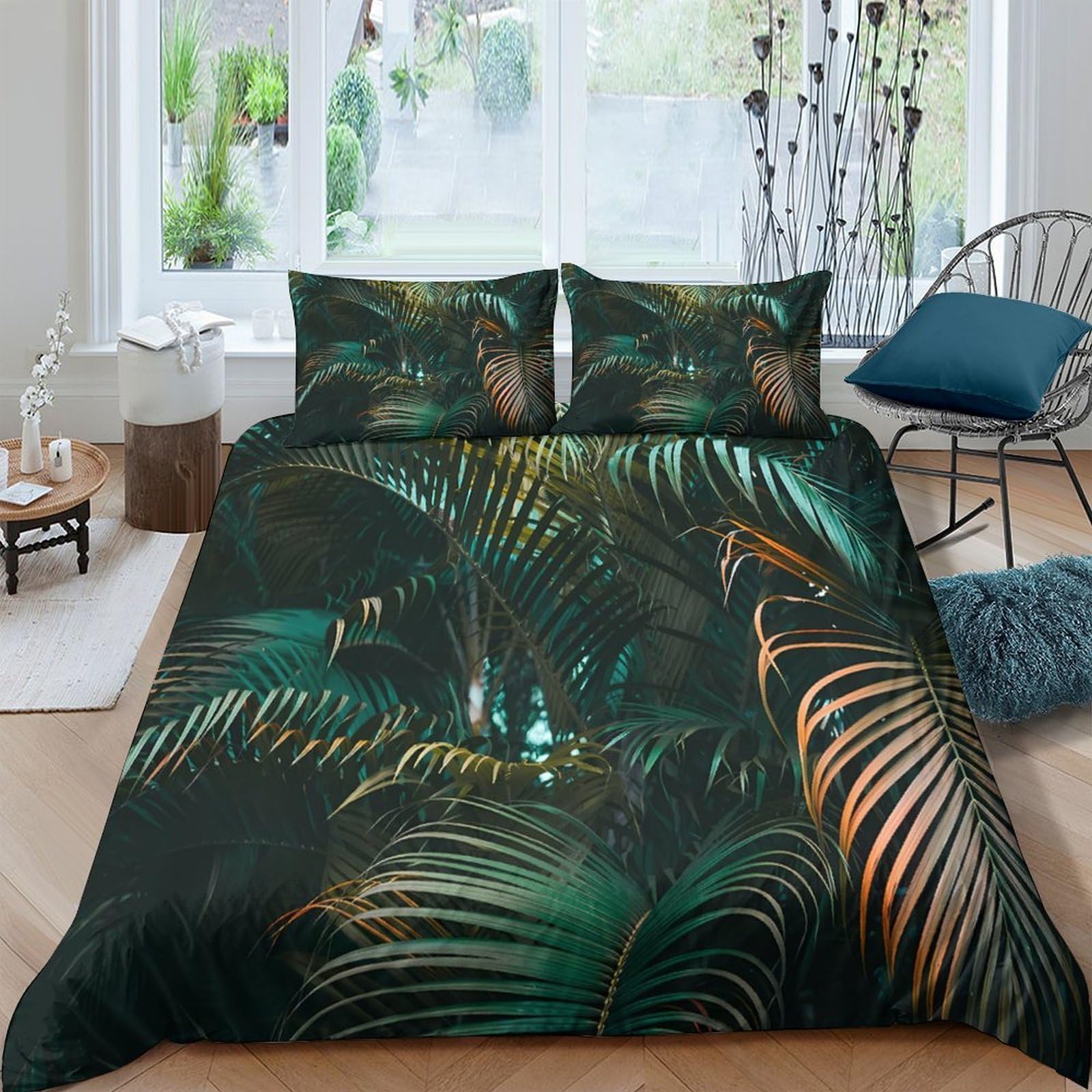 Ctjqhvkz Style-4 3D Printed Tropical Jungle Leaves Fitted Sheet Microfiber Green Botanical Mattress Cover For Bedroom Guest Room Decor Single（135X200cm）