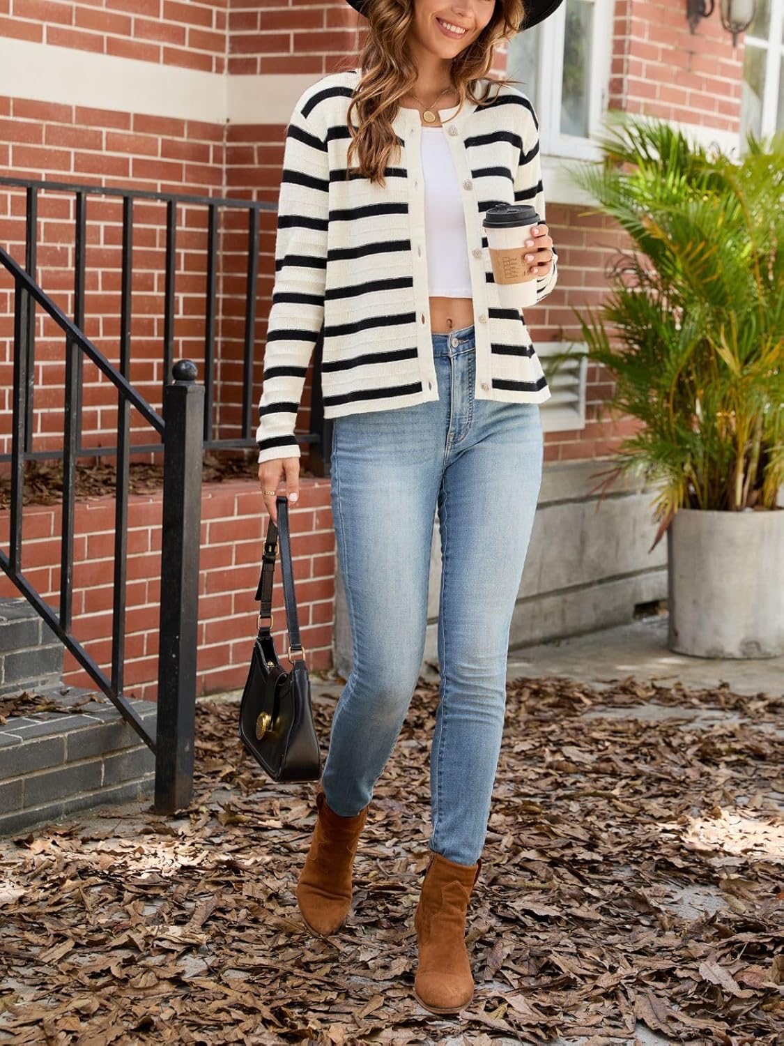 Women Wool Cardigan Sweaters Clothes Trendy Cropped Striped Jackets 2025 Casual Long Sleeve Tops - Image 5