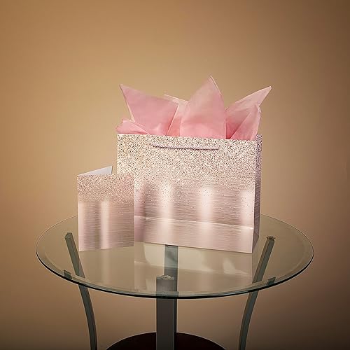 Miniatura 3 de MAWASTORE Juego de 2 bolsas de regalo grandes de color rosa suave de 13 pulgadas con tarjeta de felicitación y papel de seda