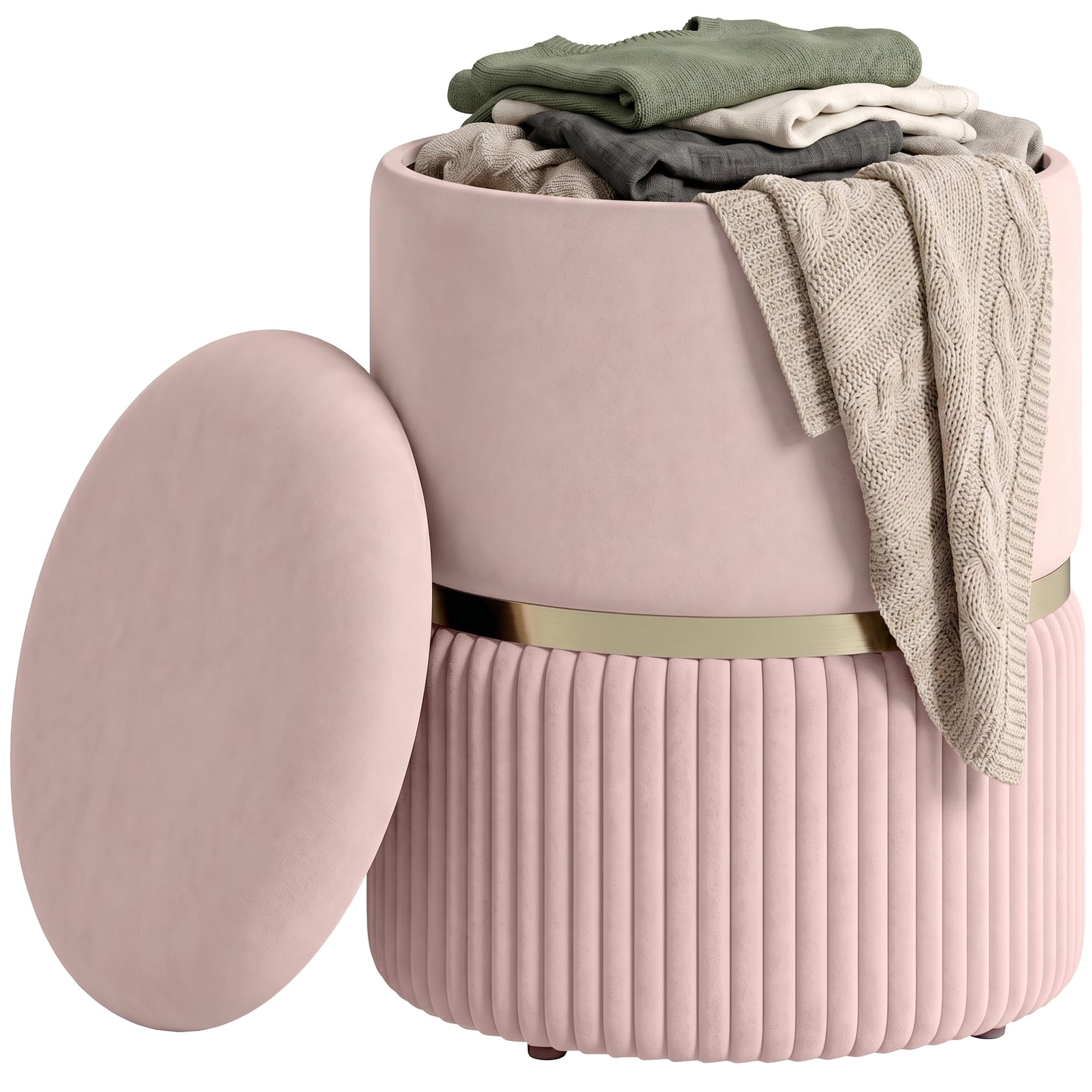 HOMCOM Pouf Taburete Reposapiés Baúl 36x36x44cm Rosa