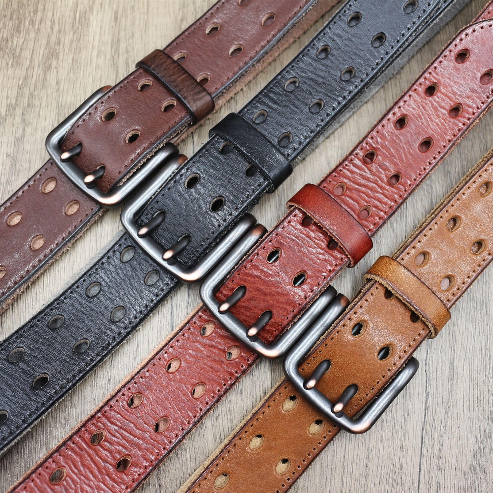 Amazon.co.jp: トレンディなメンズ本革ベルト - ヴィンテージダブル