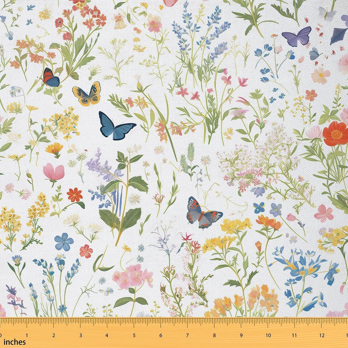 Feelyou Flower Floral Blossom Fabric by The Yard 3 Yards Butterfly Decorative Waterproof Outdoor Fabric Garden Plants Design Upholstery Fabric for Chairs Natural Theme DIY Reupholstery Fabric