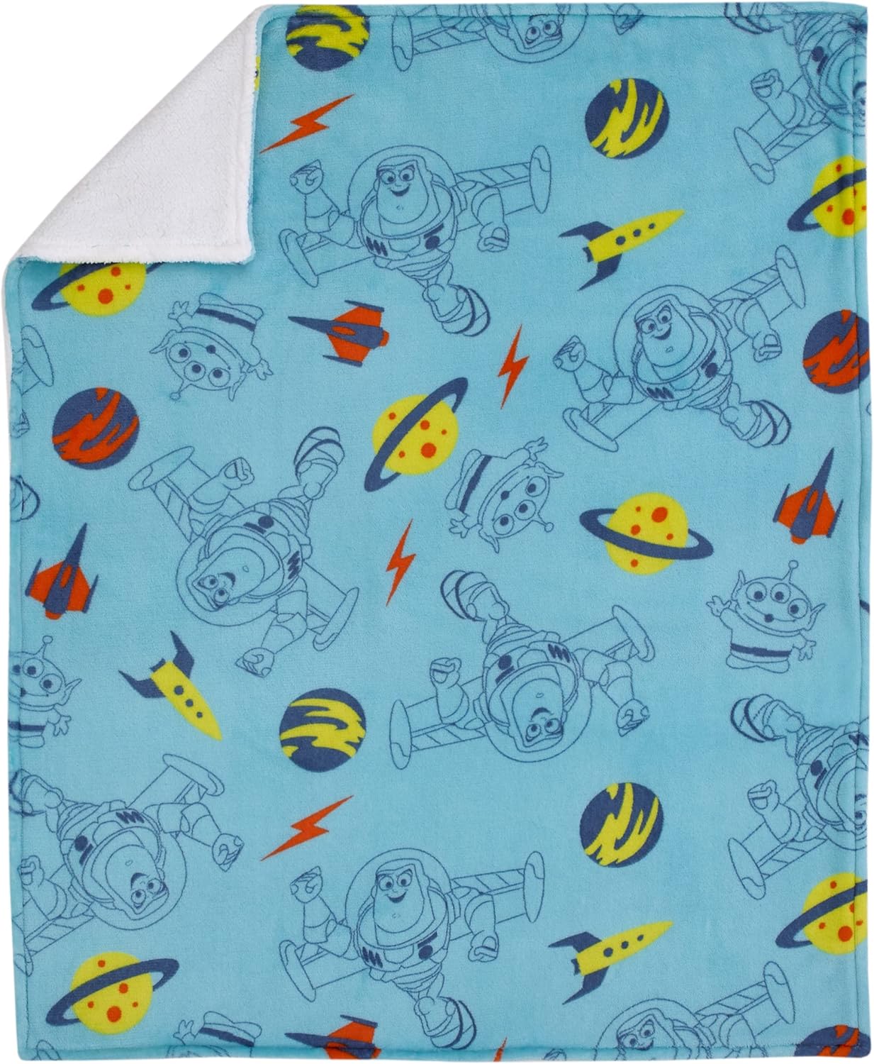 Disney Toy Story Aqua, Lime and Orange Buzz Lightyear Super Soft Sherpa Baby Blanket