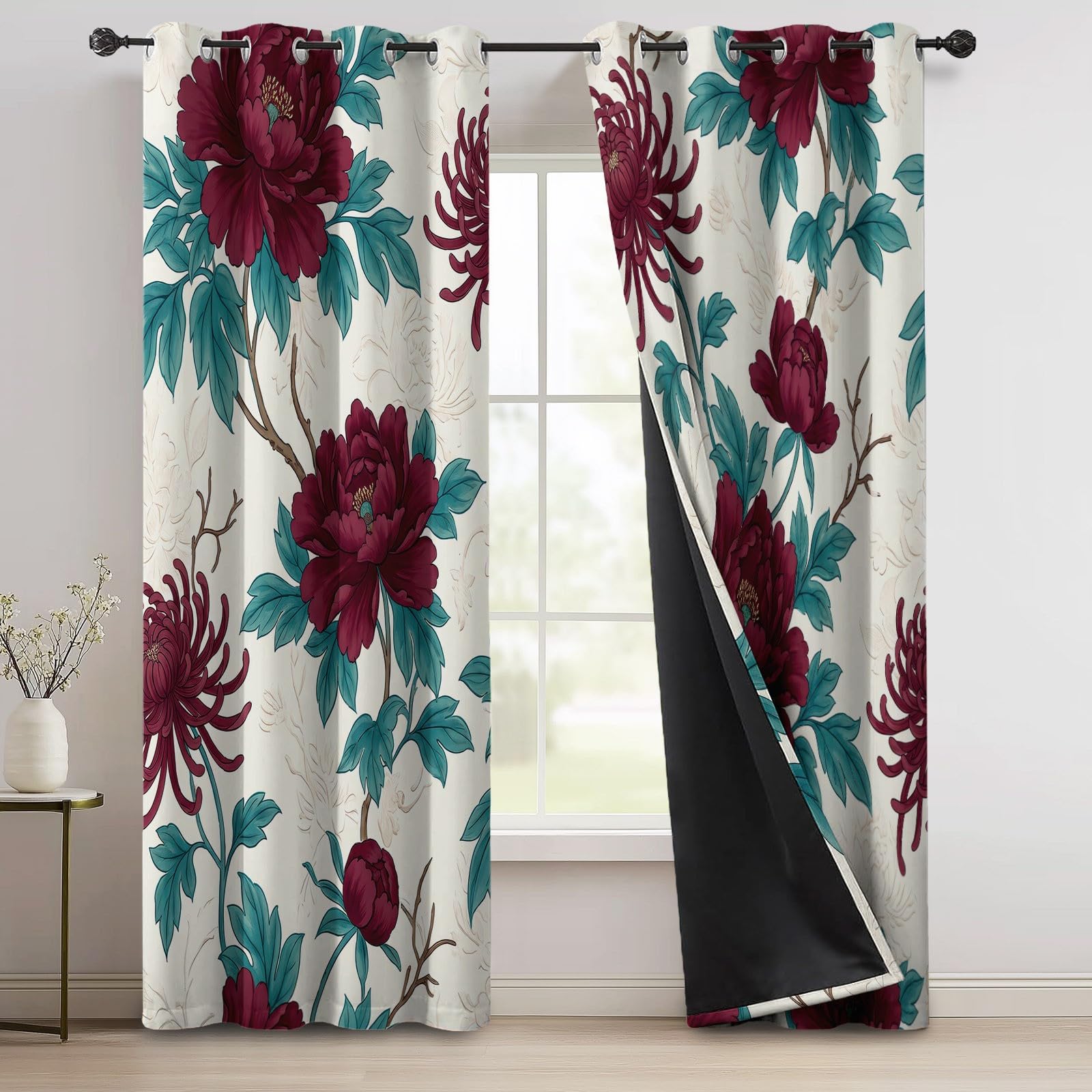 Verdunkelungsvorhänge Vintage Blumen Gardinen H245xB150 cm 2er Set