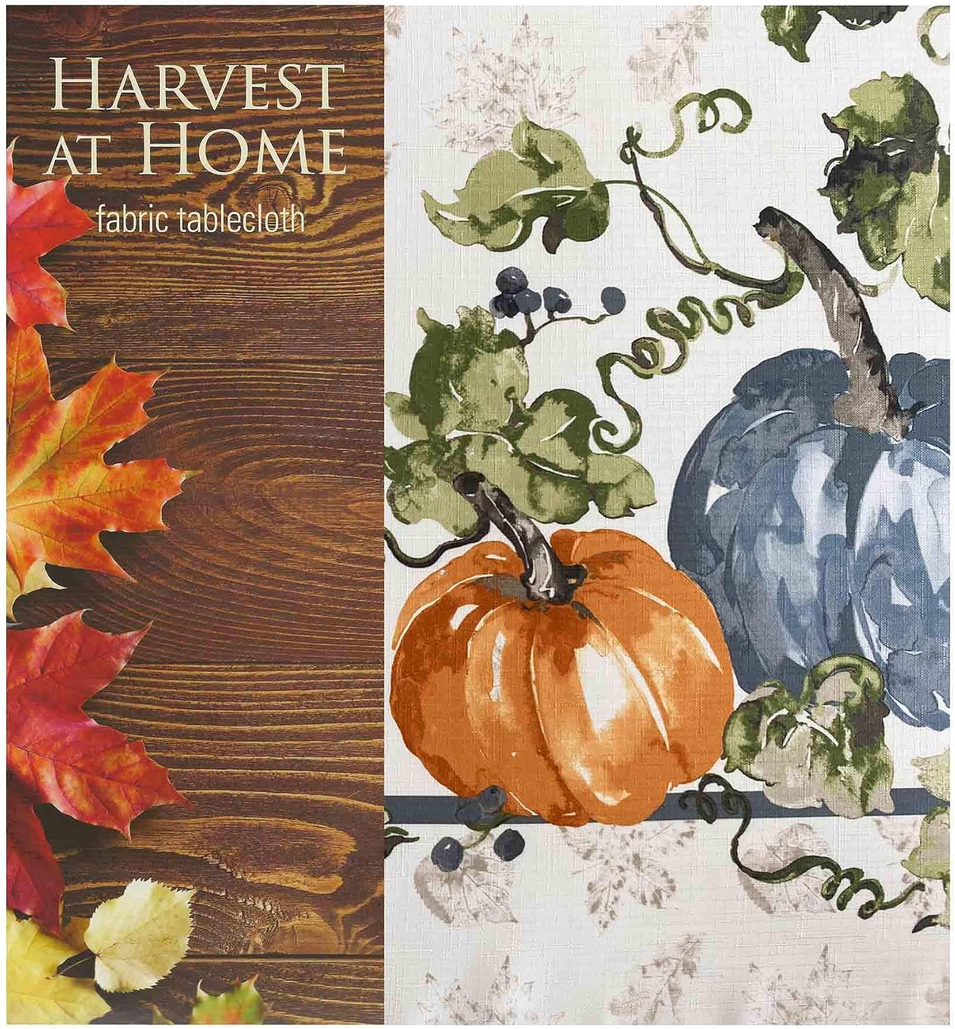 Newbridge Pumpkin Vines Stone Washed Bordered Thanksgiving and Fall Season Fabric Tablecloth, Multi-Colored Pumpkin Cottage Harvest Print Easy Care Tablecloth, 60 Inch x 84 Inch Oblong/Rectangle