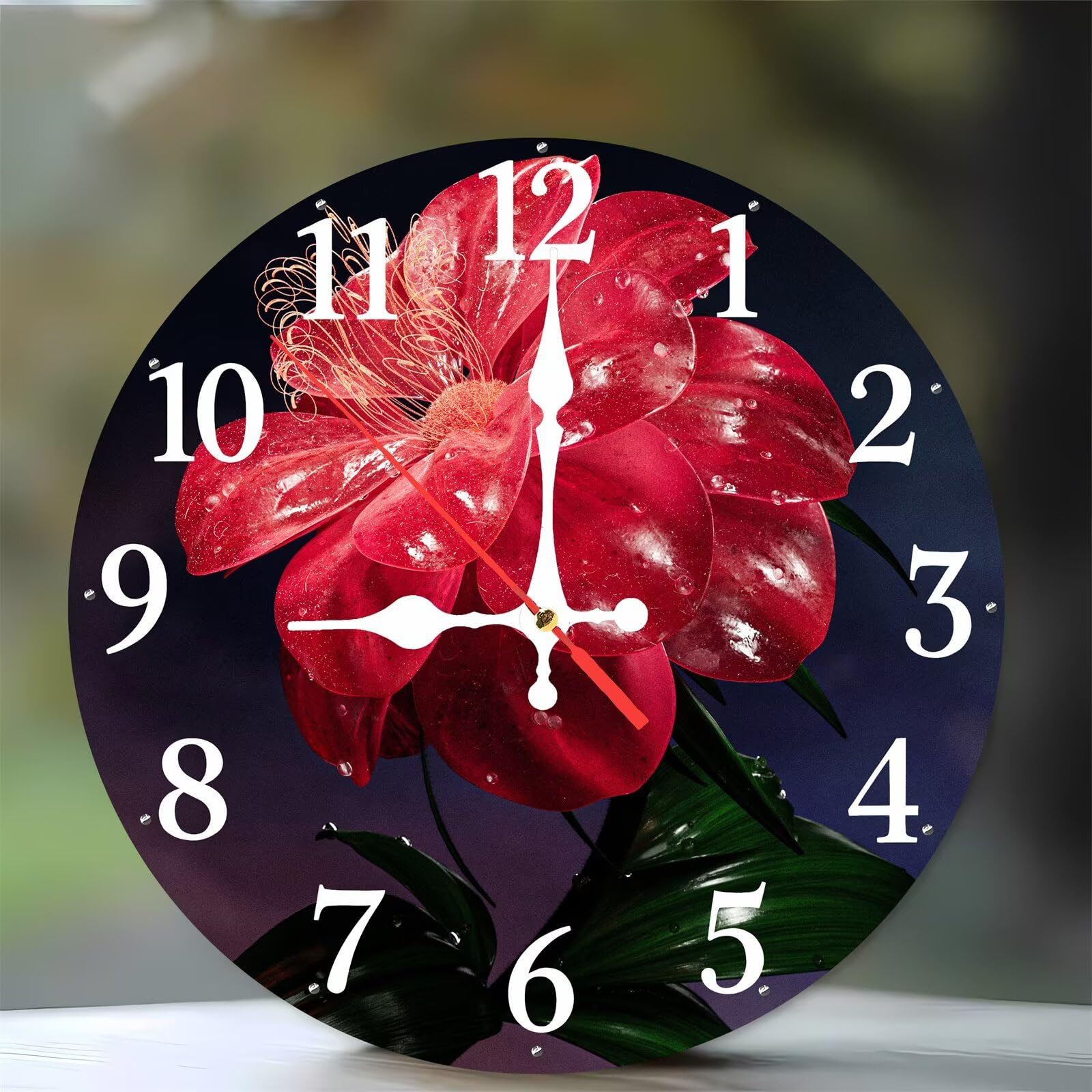 Horloge murale moderne bois motif fleurs 35cm au design épuré