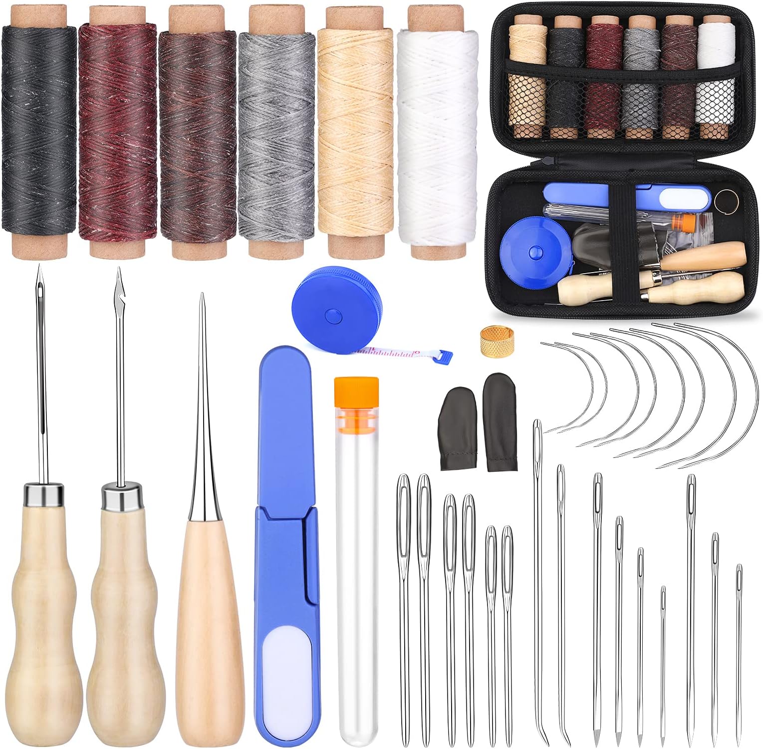 40 Pcs Leather Sewing Kit, Leather Needles Hand Sewing, Professional Sewing Kit with Waxed Thread for Beginners Handmade Crafts, Stitching, Repairing