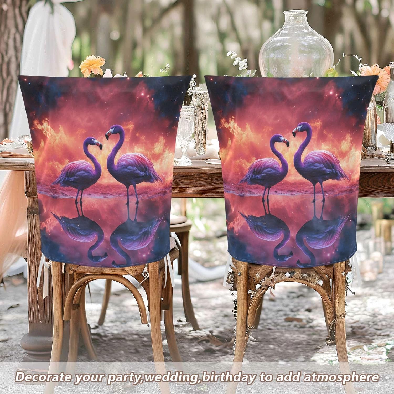 ALAZA Vintage Flamingos Chair Back Cover Set of 6, Washable Reusable Removable Chair Slipcovers Decorative Chair Cover for Home Kitchen Wedding Party