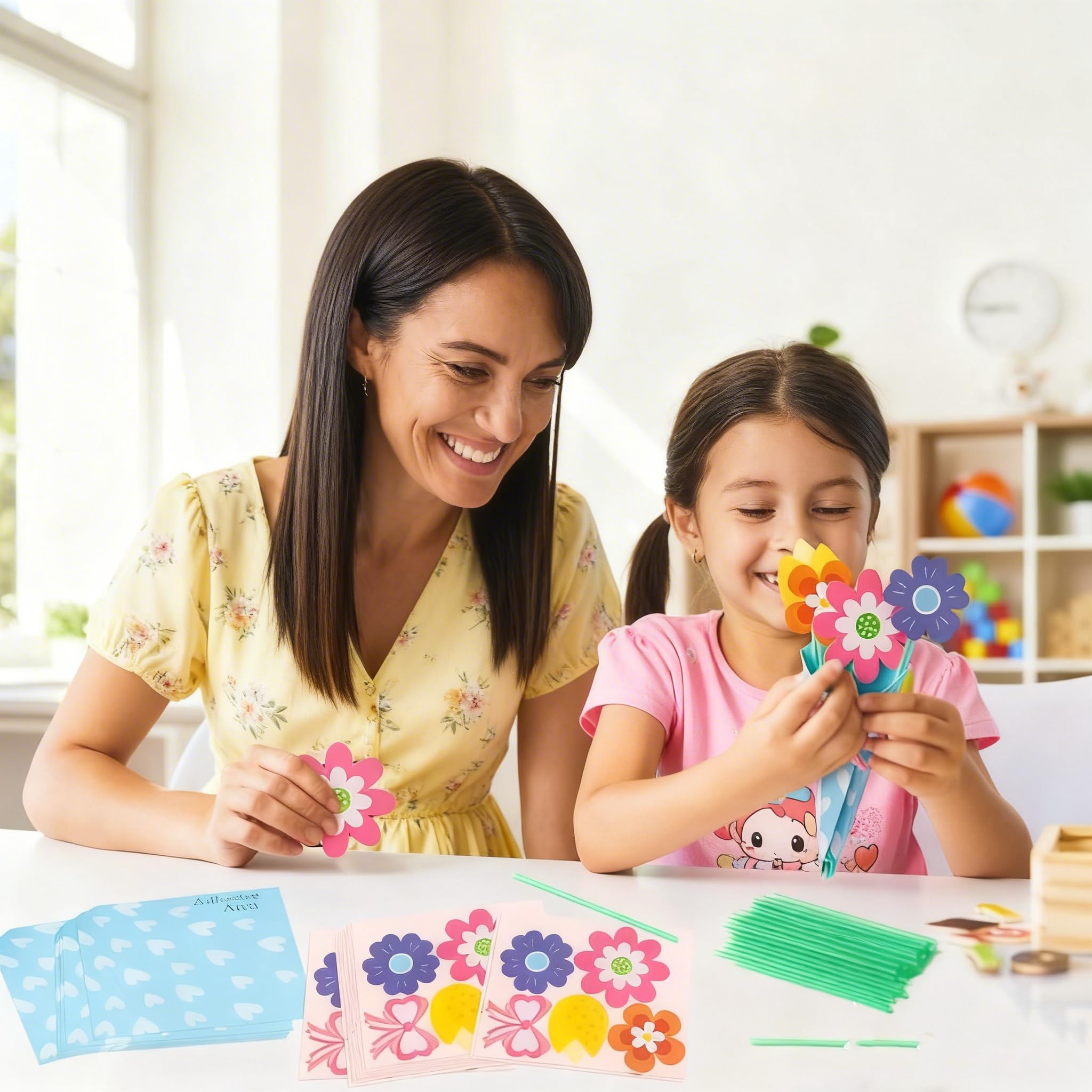 Mothers Day Crafts for Kids, Flower Bouquet Craft Kit DIY Flower Paper Crafts for Children,Card Making Kits for Mother's Day Birthday Gift School Classroom Home 6PCS — view 2