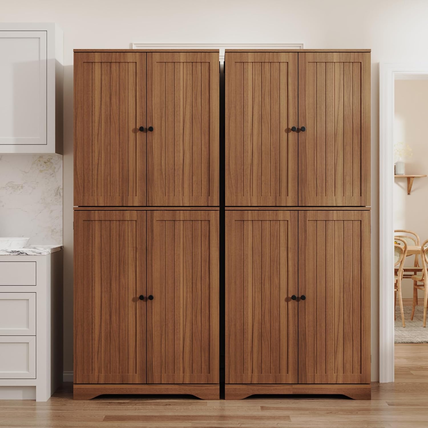 72" Tall Kitchen Pantry, Farmhouse Pantry Storage Cabinet with Doors Organizer, Freestanding Cupboard with Adjustable Shelves, Rustic Buffet Cabinet for Kitchen, Dining Room, Bathroom, Walnut