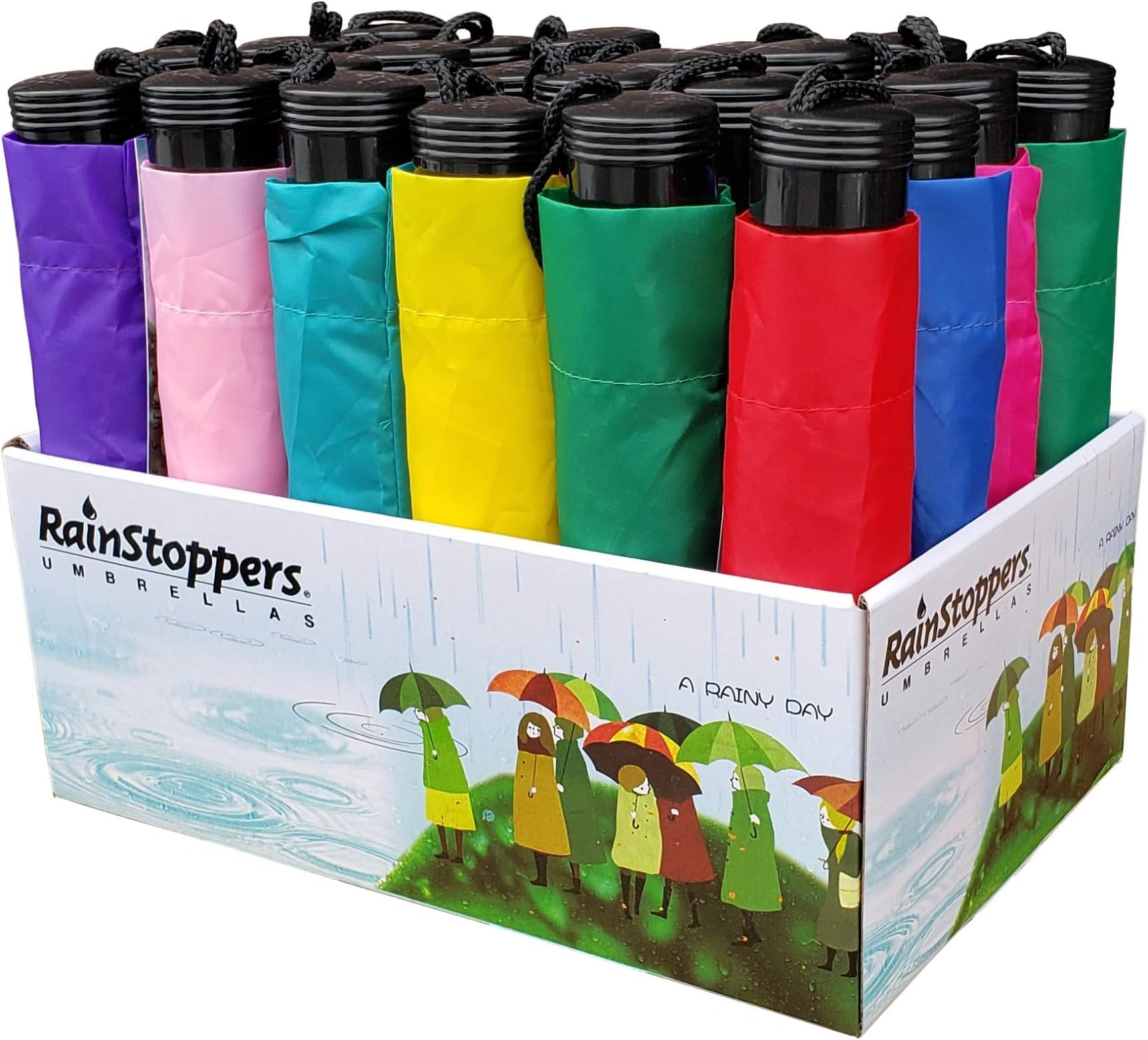 RainStoppers W20F Assorted Display Umbrellas( 24 Piece), Multi, 42"