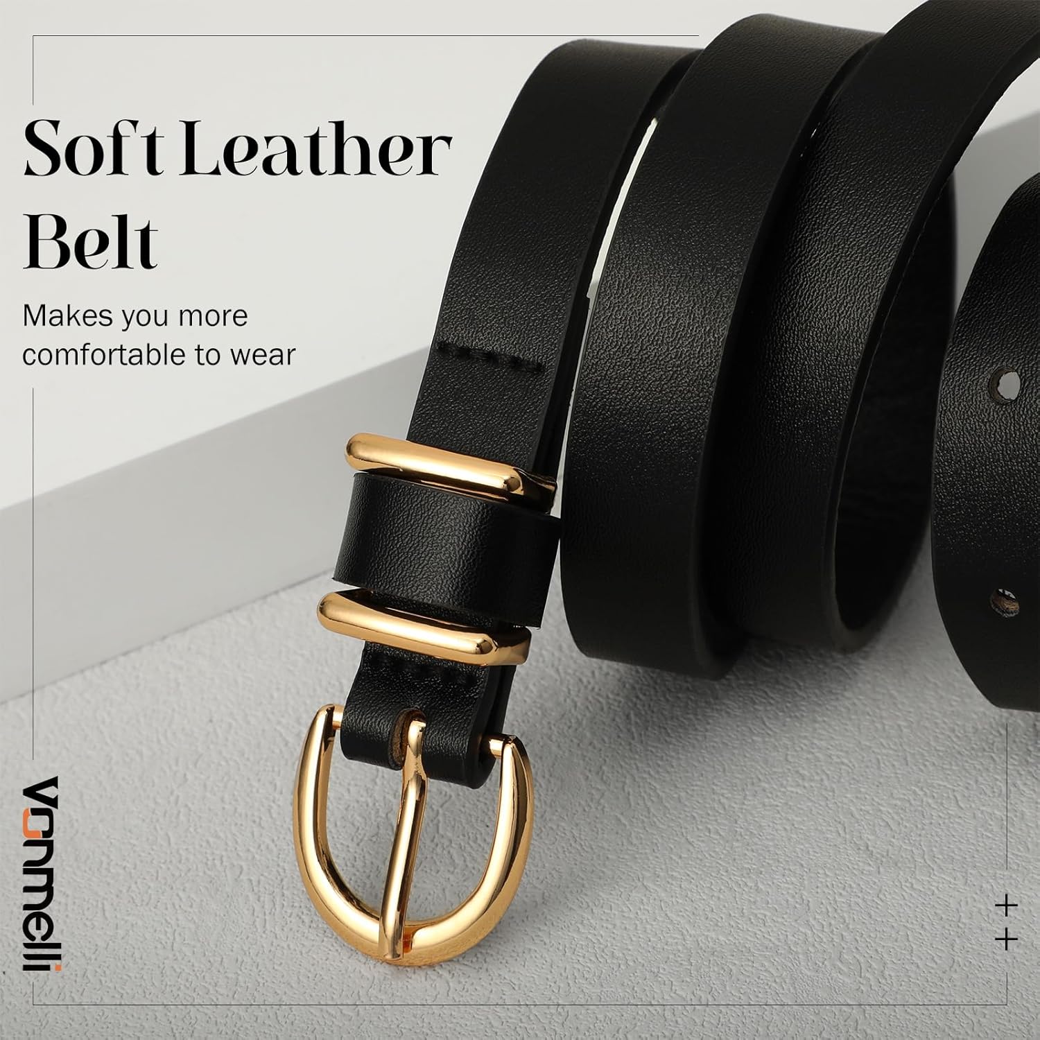 VONMELLI Womens Skinny Leather Belt Thin Waist Belts for Women Fashion Dress Jeans with Gold Buckle - Image 2