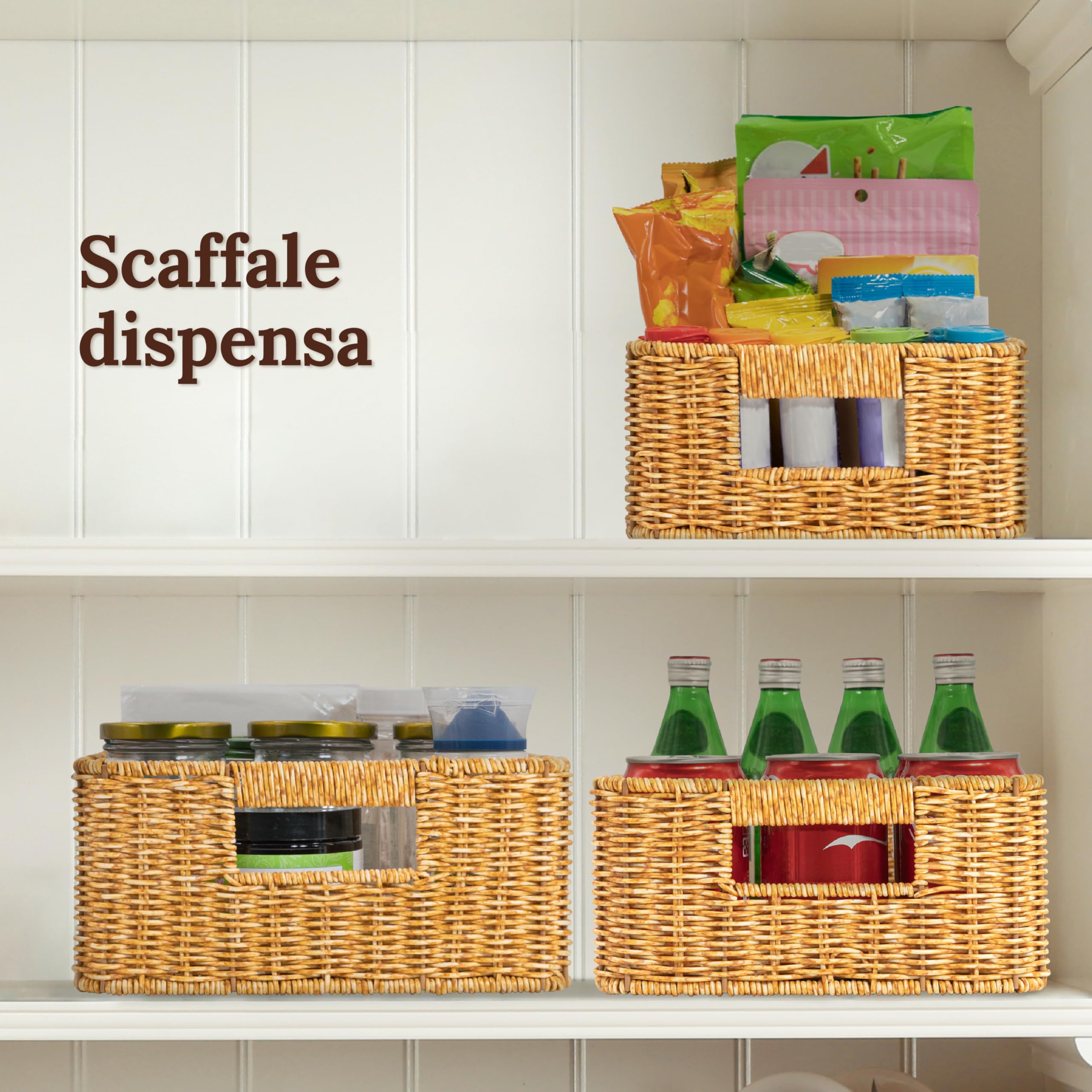 myHomeBody Cestini Organizzatori, portaoggetti in vimini sotto mensola, organizer intrecciato a mano per l'organizzazione dell'armadio, rettangolari, set di 3, ambra