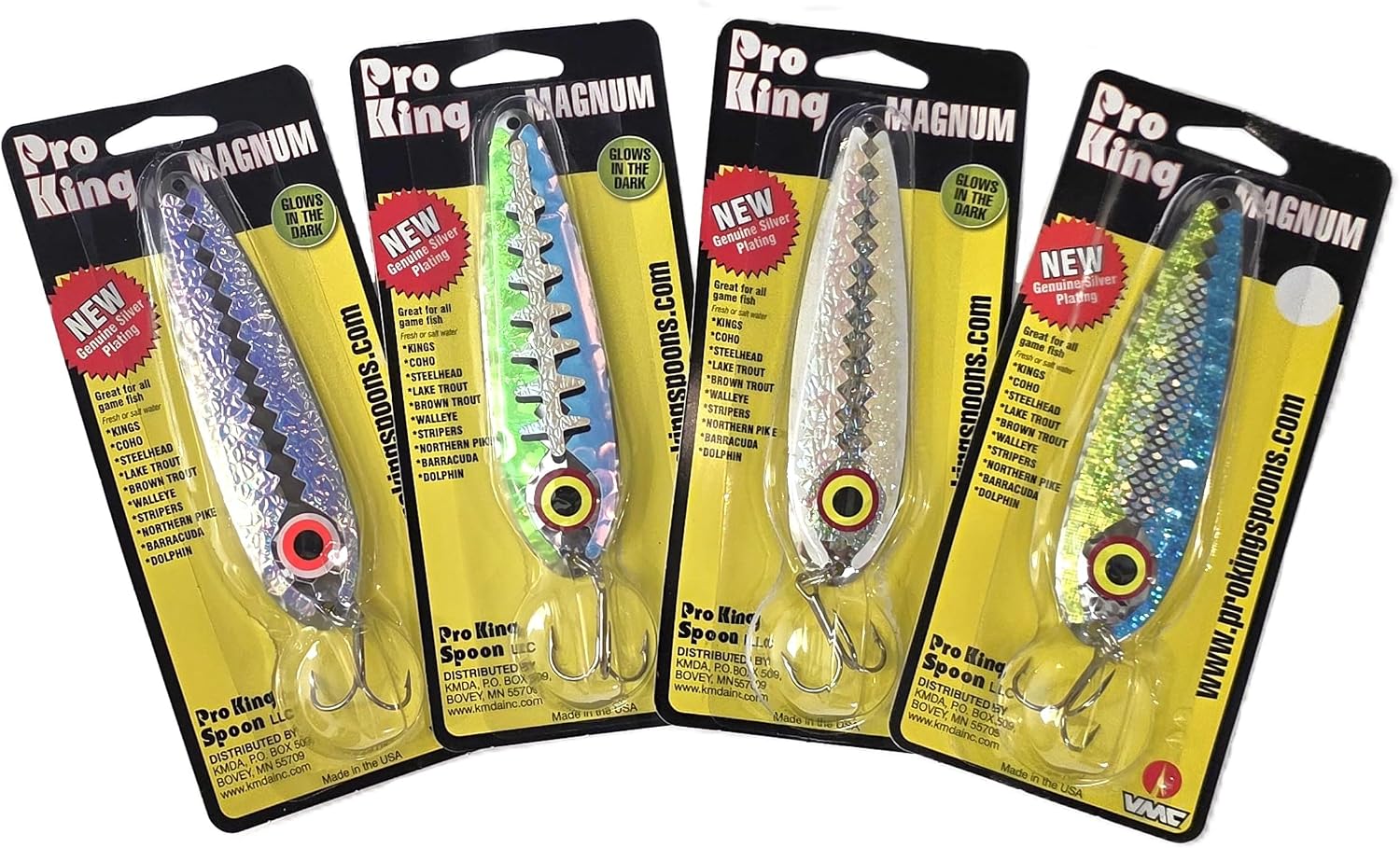 Pro King's Magnum Fishing Spoons Set, Holographic Patterns, Salmon, Walleye, Pike, and Trout Lures, 4-Pack (Multi-Pak 1)