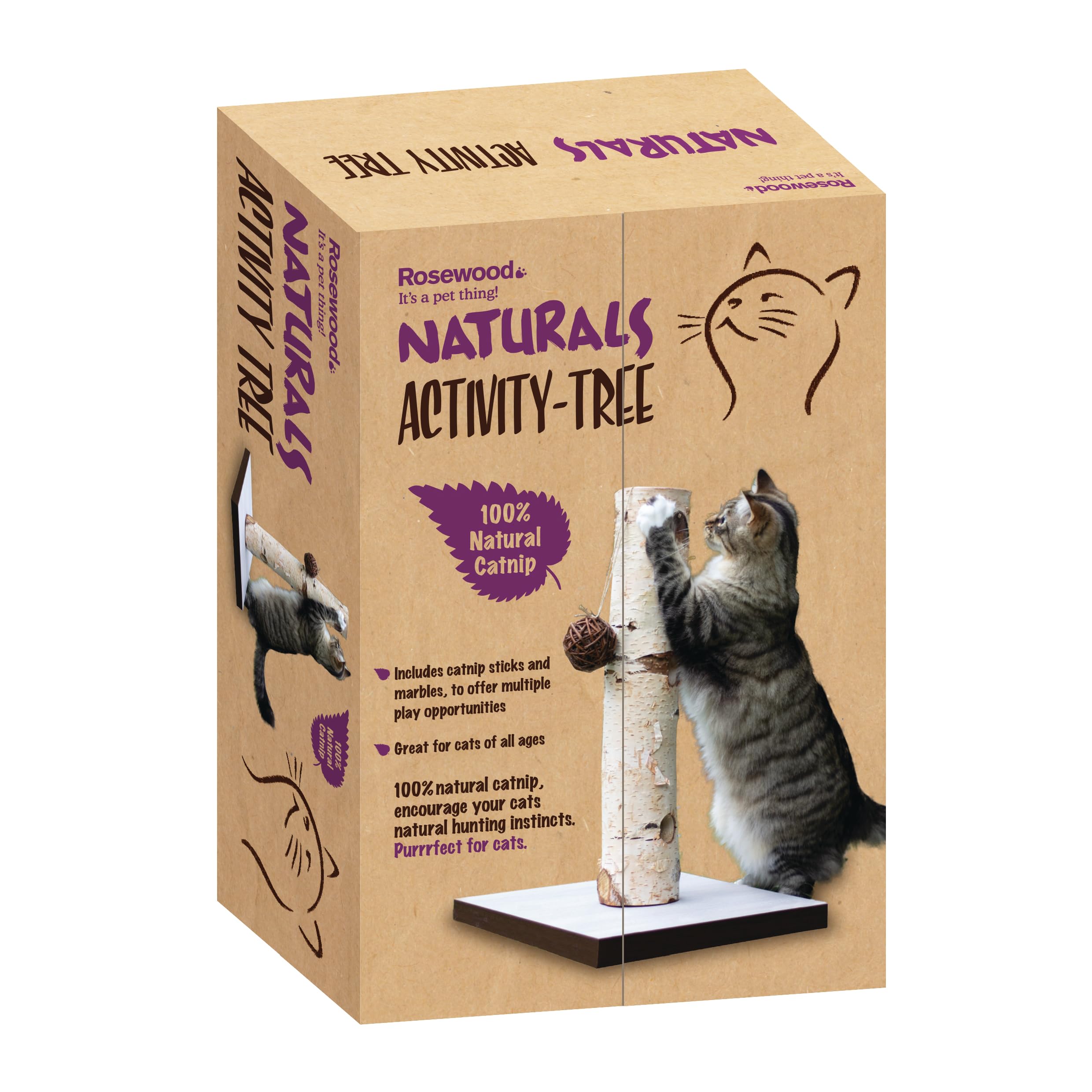 Rosewood Naturals Árbol de Actividades con Mini Bolas de Hierba gatera y Palos, Juguetes para gatos, 38 x 58 cm
