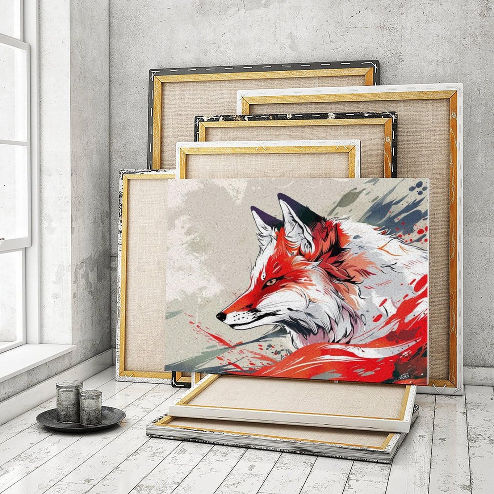 Amazon | 日本のアニメ風の赤と白のキツネ 数字キットによる絵画